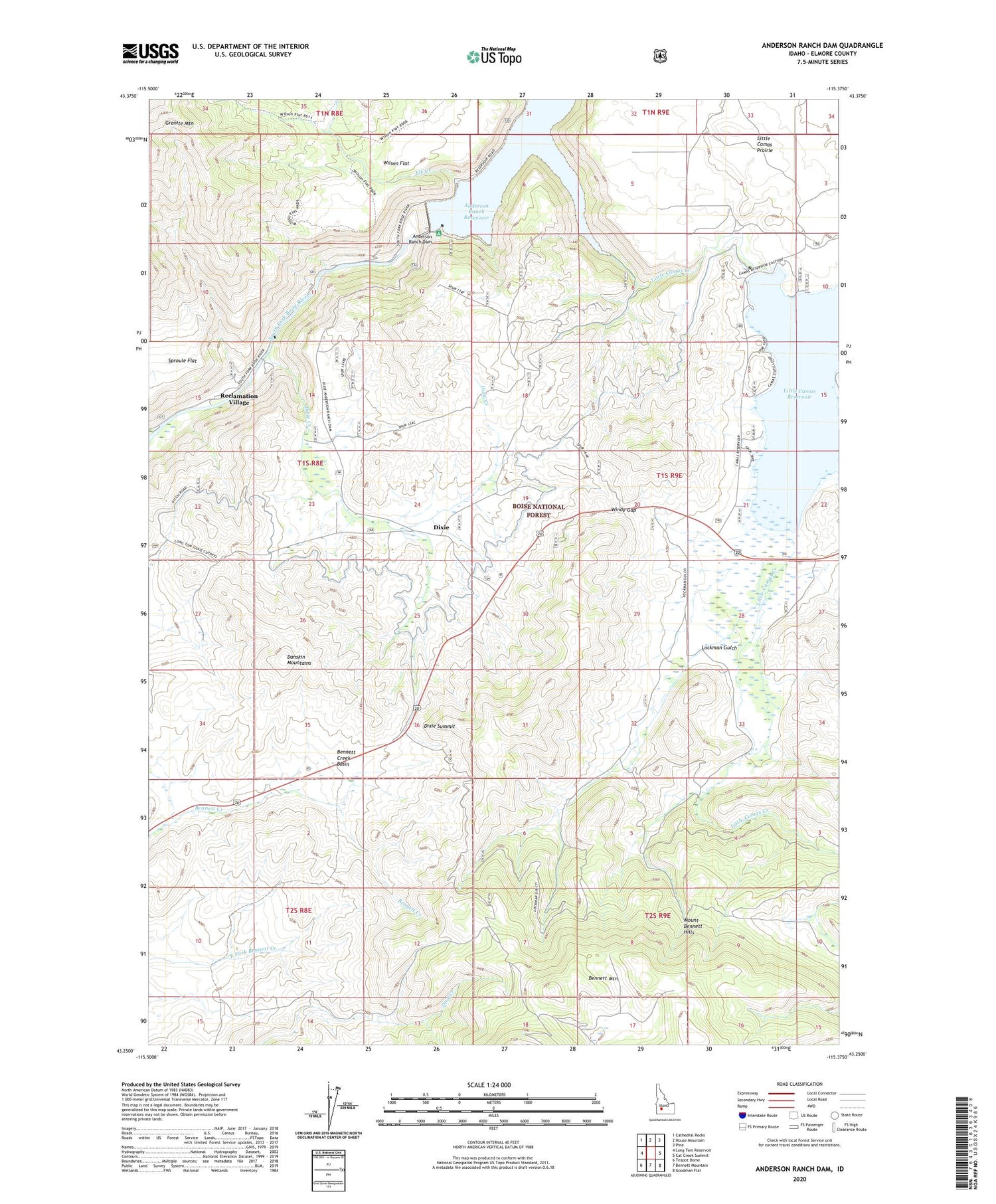 Anderson Ranch Dam Idaho US Topo Map Image