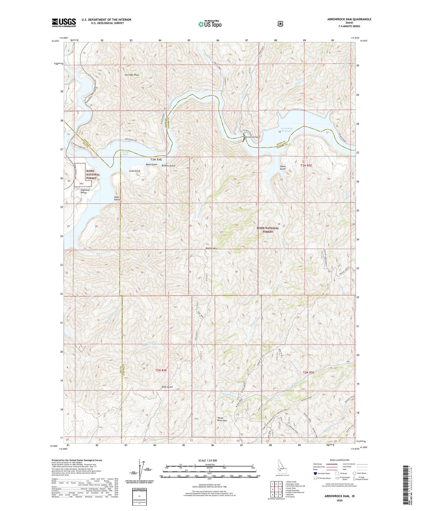 Arrowrock Dam Idaho US Topo Map Image