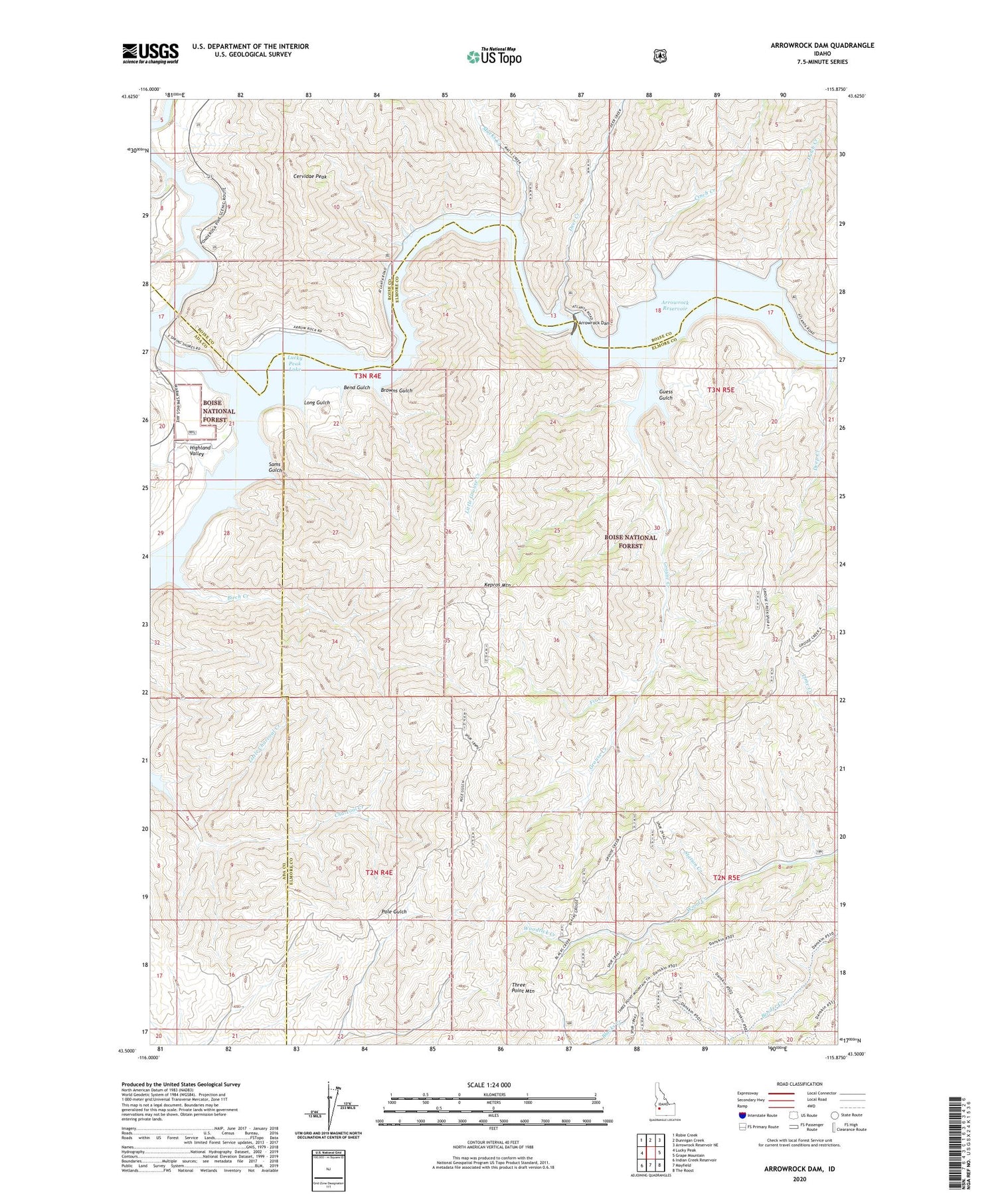 Arrowrock Dam Idaho US Topo Map Image