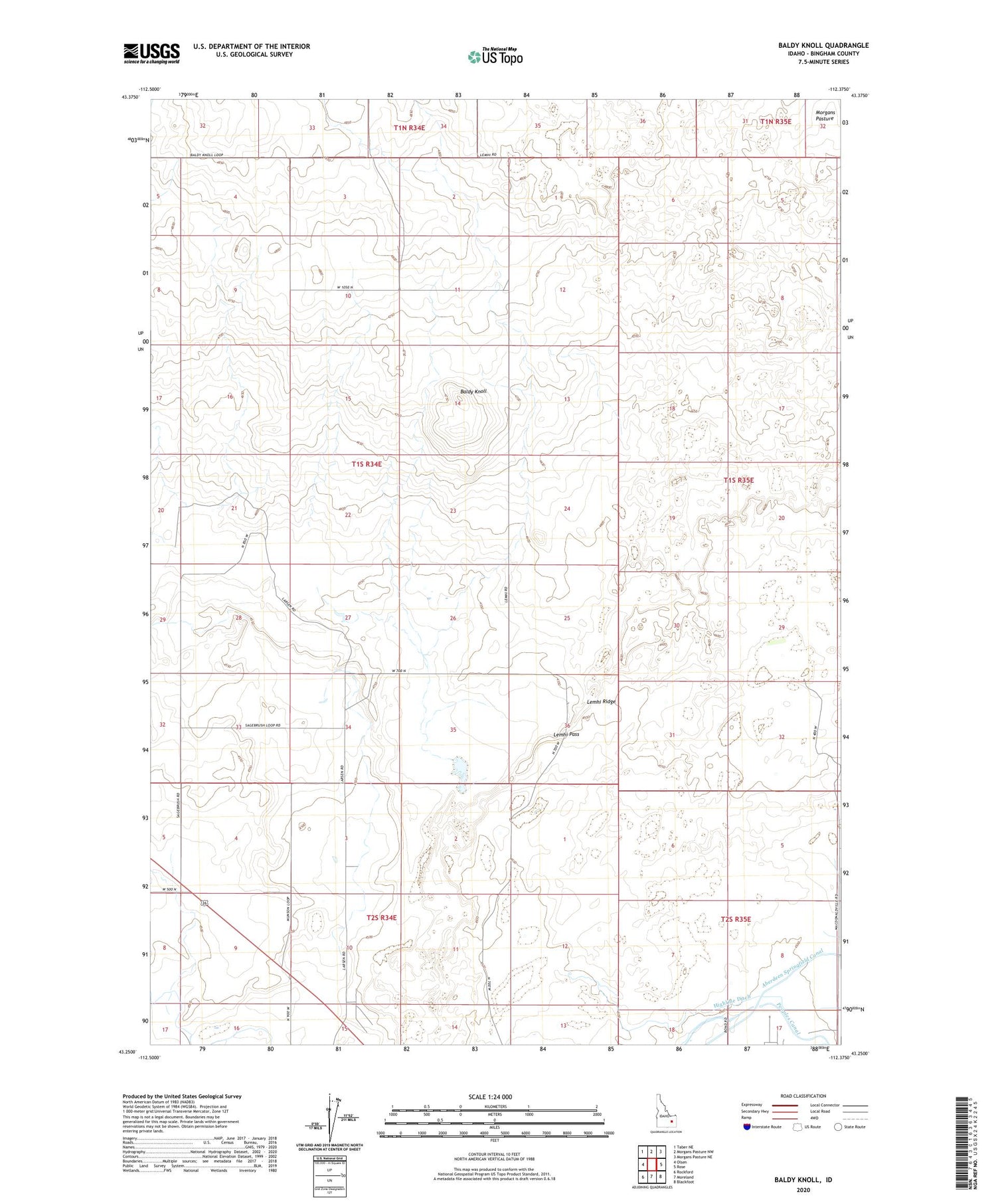 Baldy Knoll Idaho US Topo Map Image
