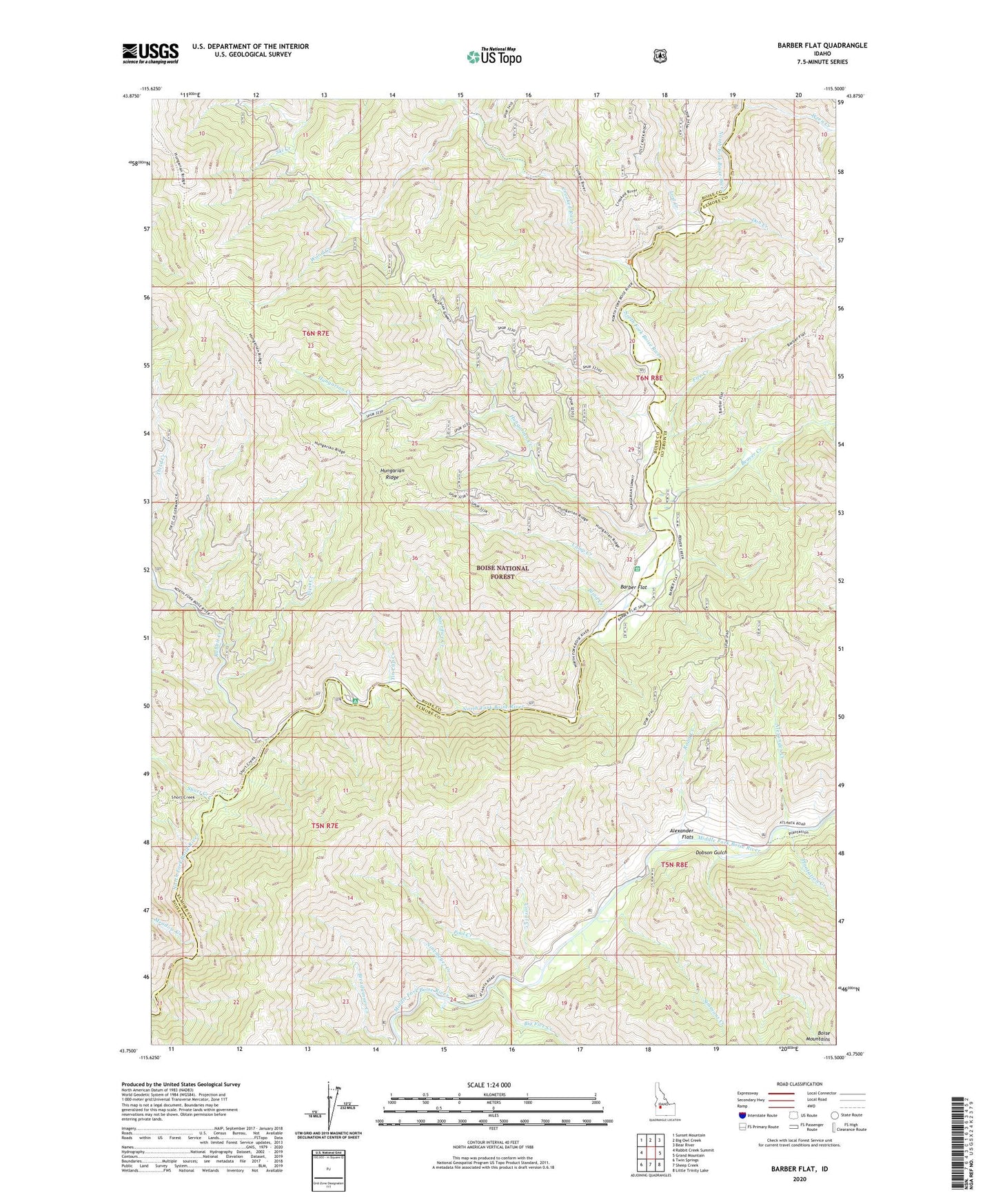 Barber Flat Idaho US Topo Map Image