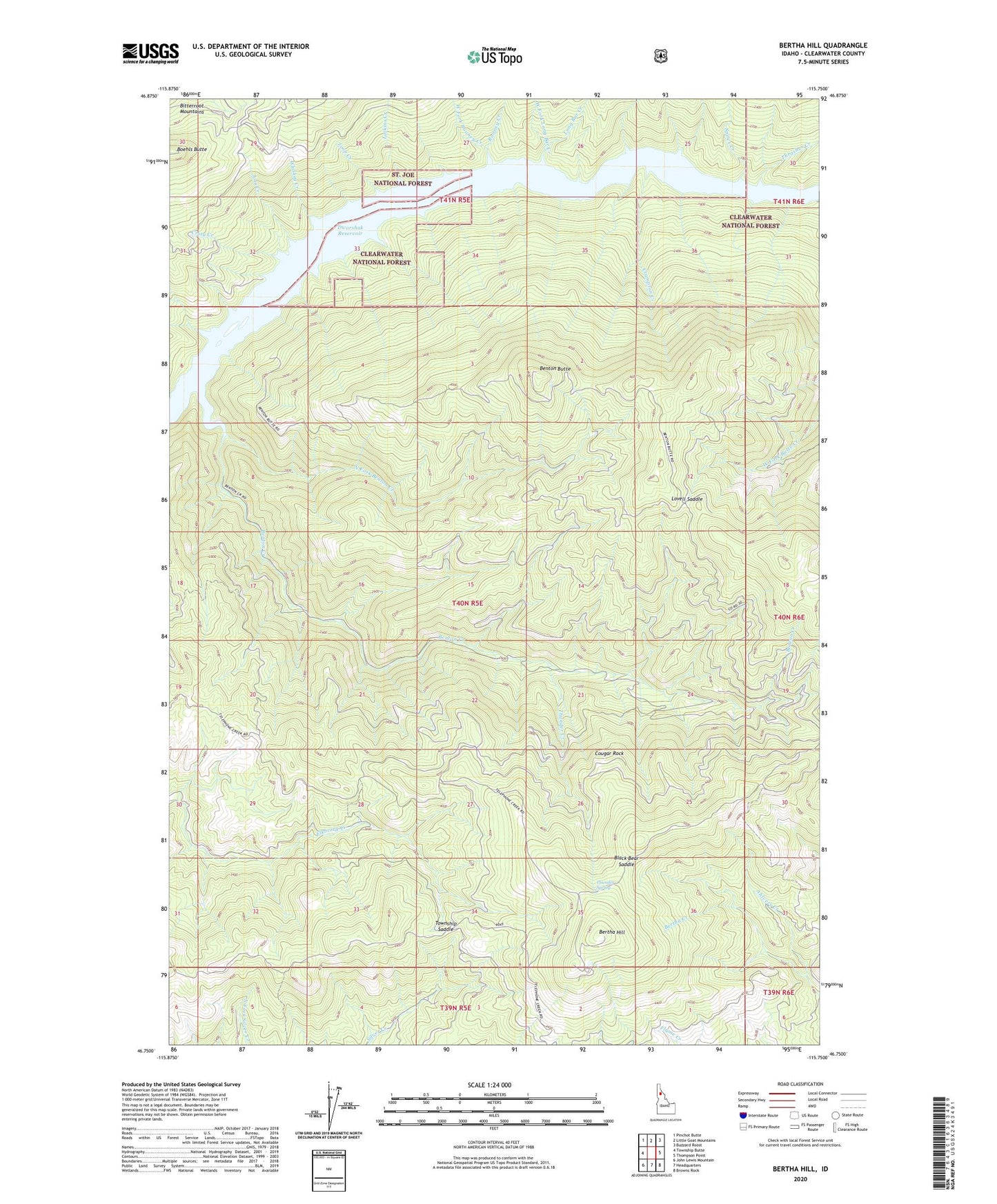 Bertha Hill Idaho US Topo Map Image