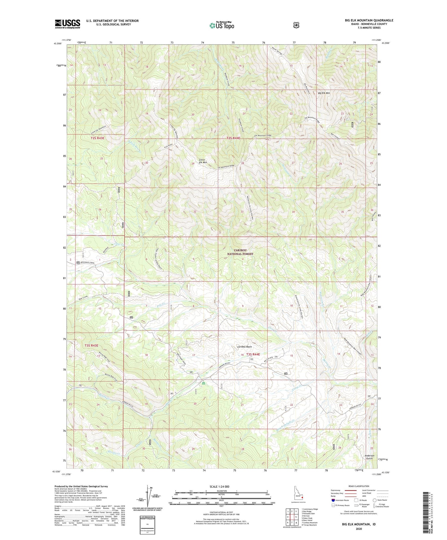 Big Elk Mountain Idaho US Topo Map Image