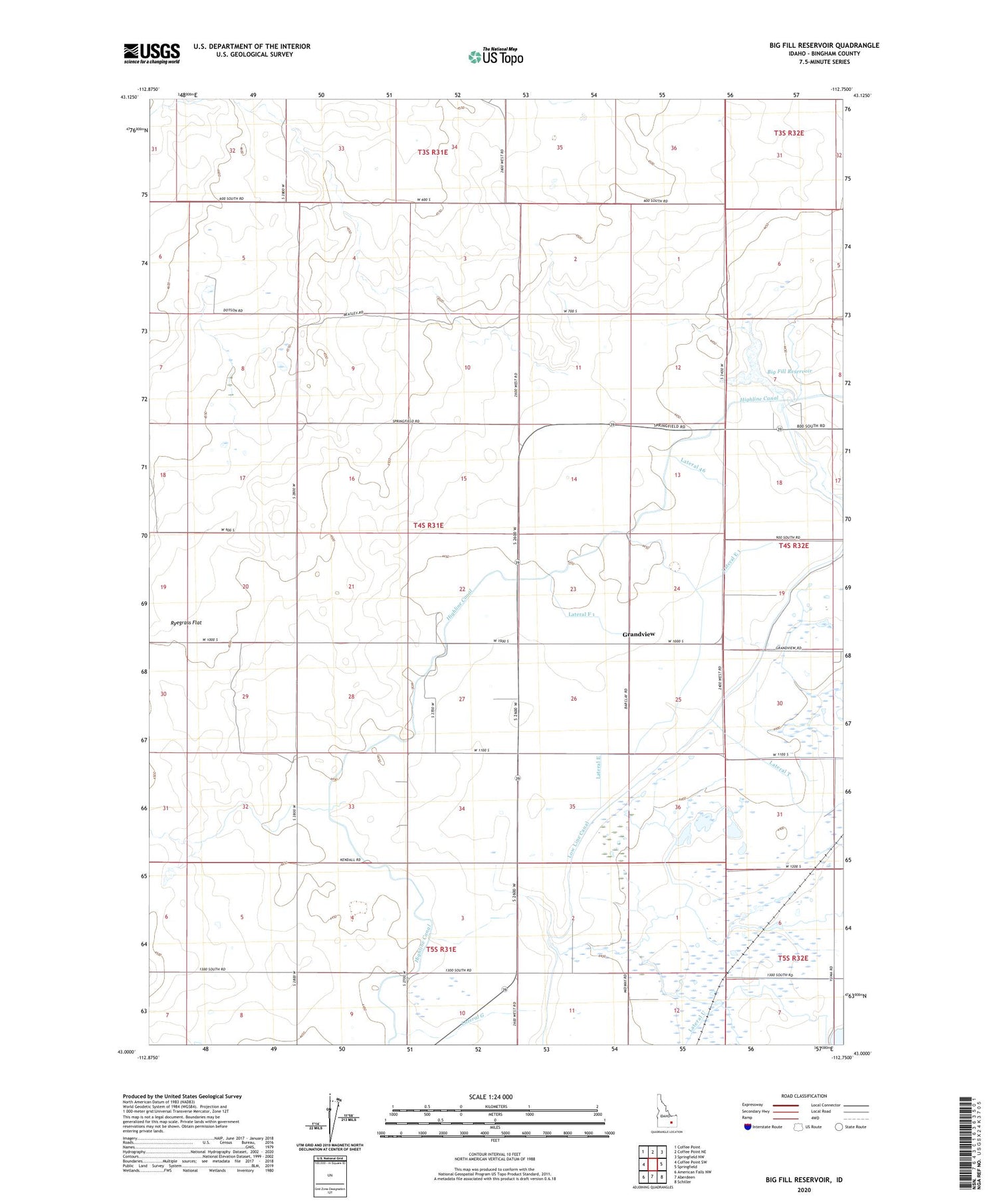 Big Fill Reservoir Idaho US Topo Map Image