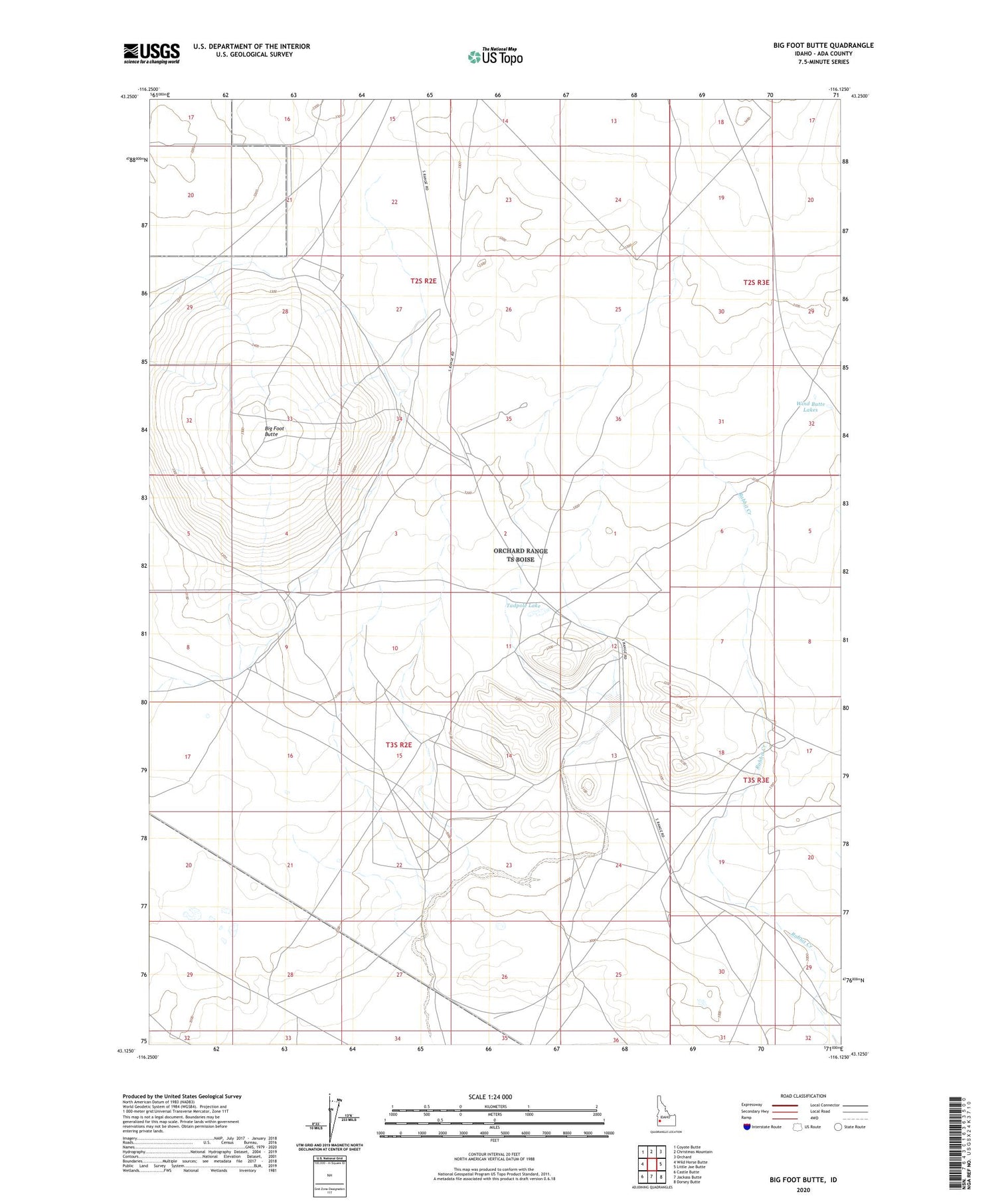 Big Foot Butte Idaho US Topo Map Image