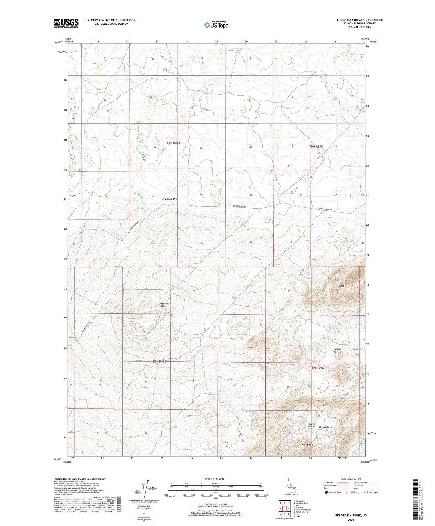 Big Grassy Ridge Idaho US Topo Map Image