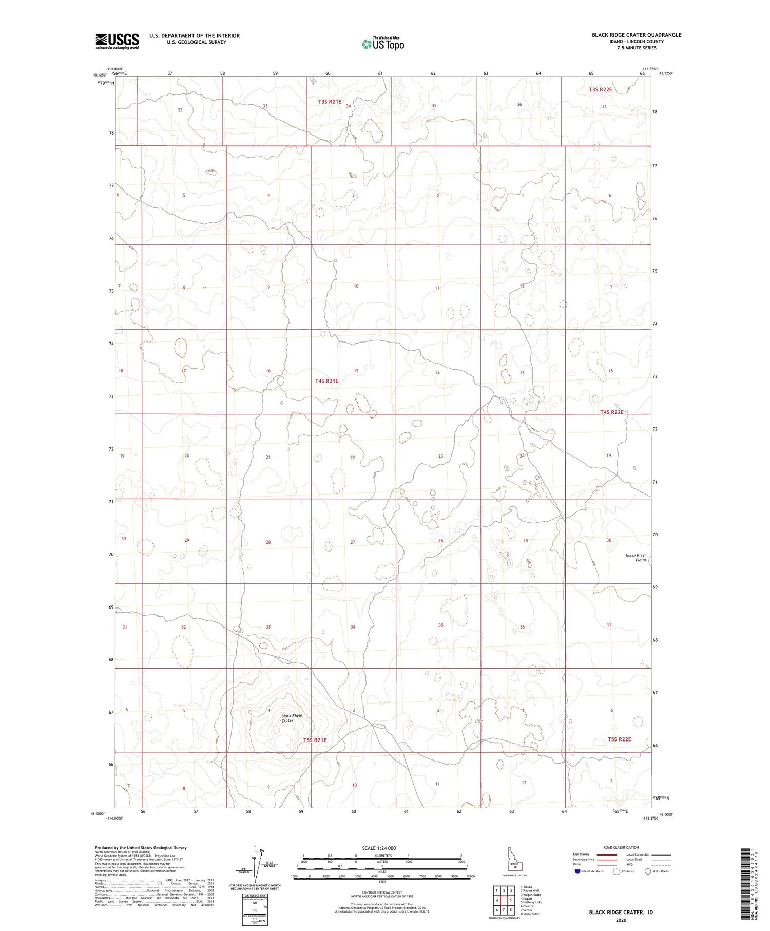 Black Ridge Crater Idaho US Topo Map Image