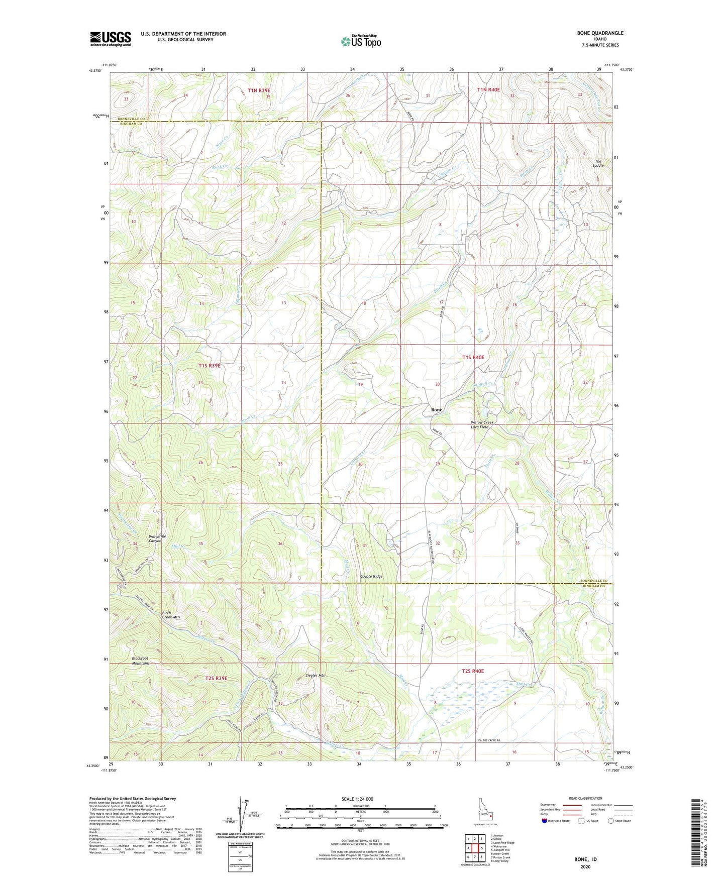 Bone Idaho US Topo Map Image