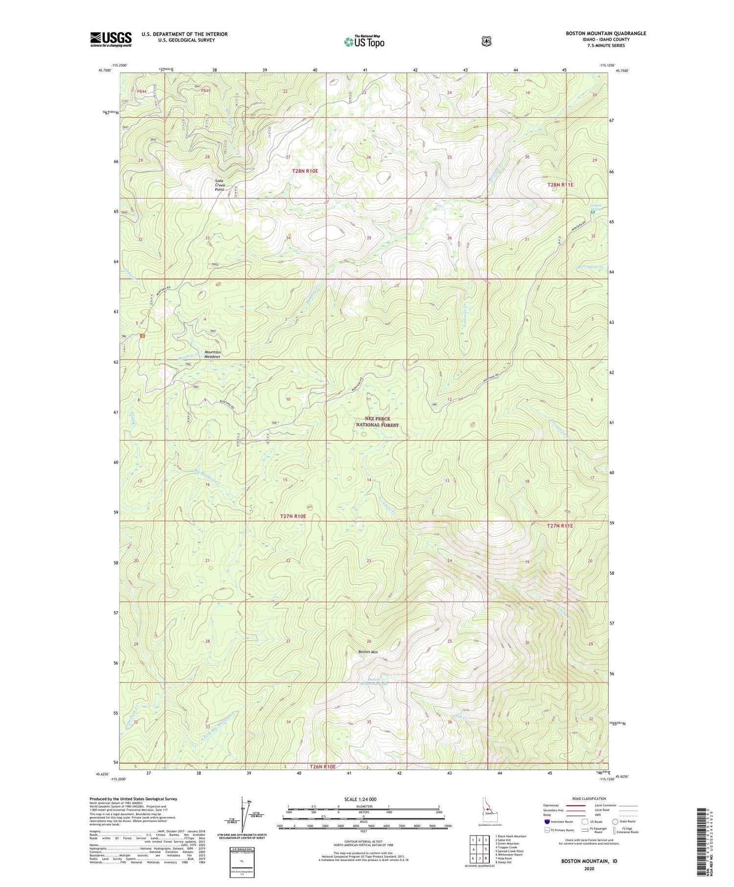 Boston Mountain Idaho US Topo Map Image