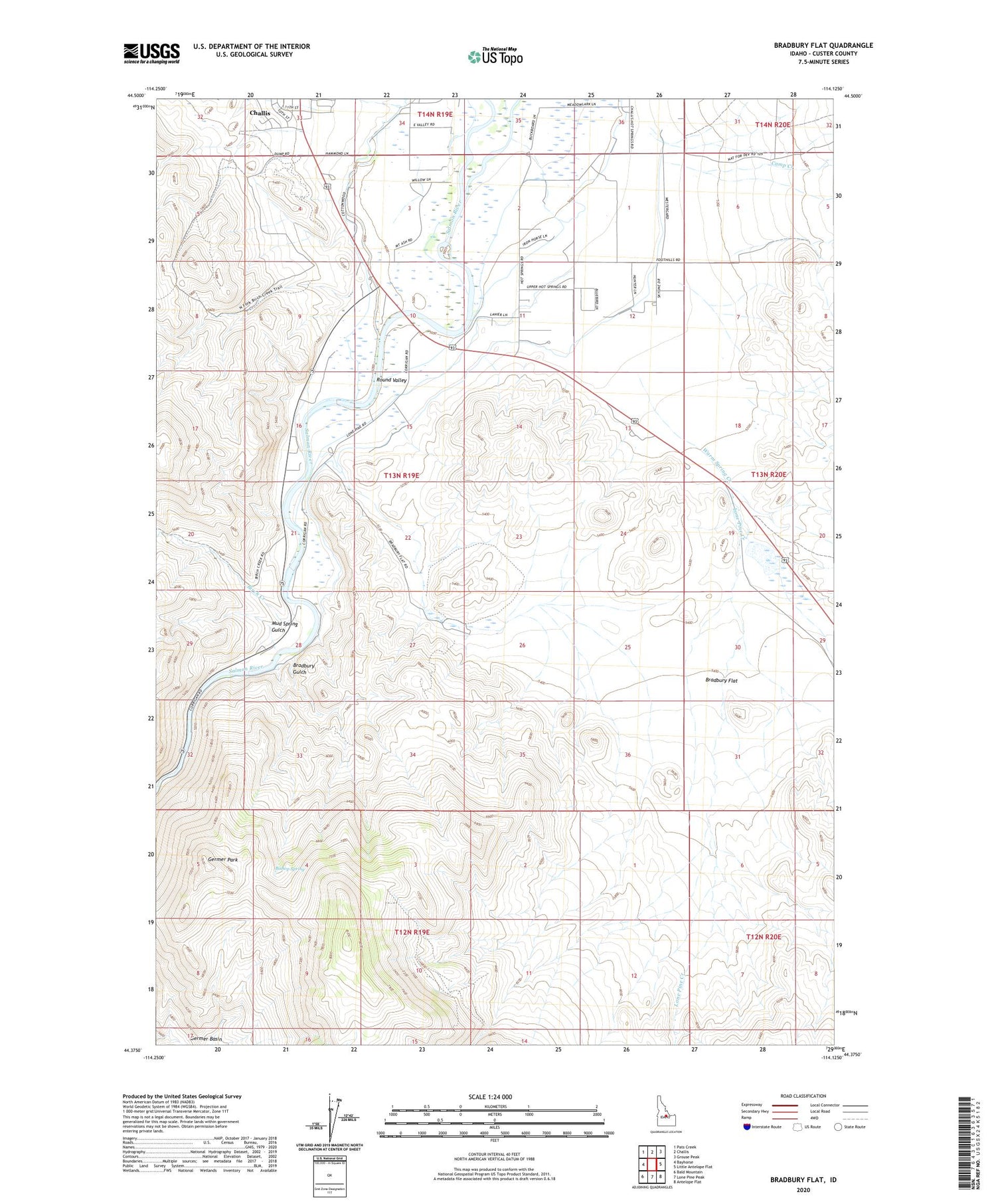 Bradbury Flat Idaho US Topo Map Image