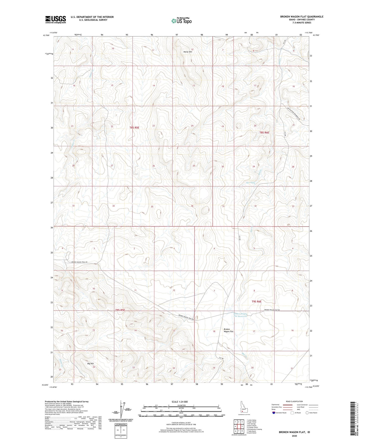 Broken Wagon Flat Idaho US Topo Map Image