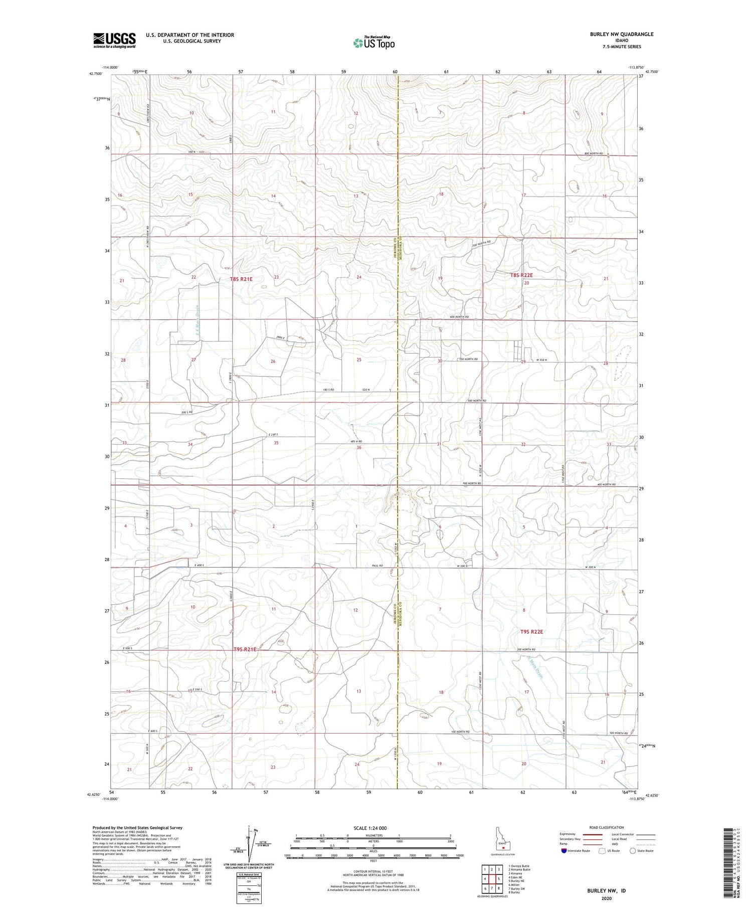 Burley NW Idaho US Topo Map Image