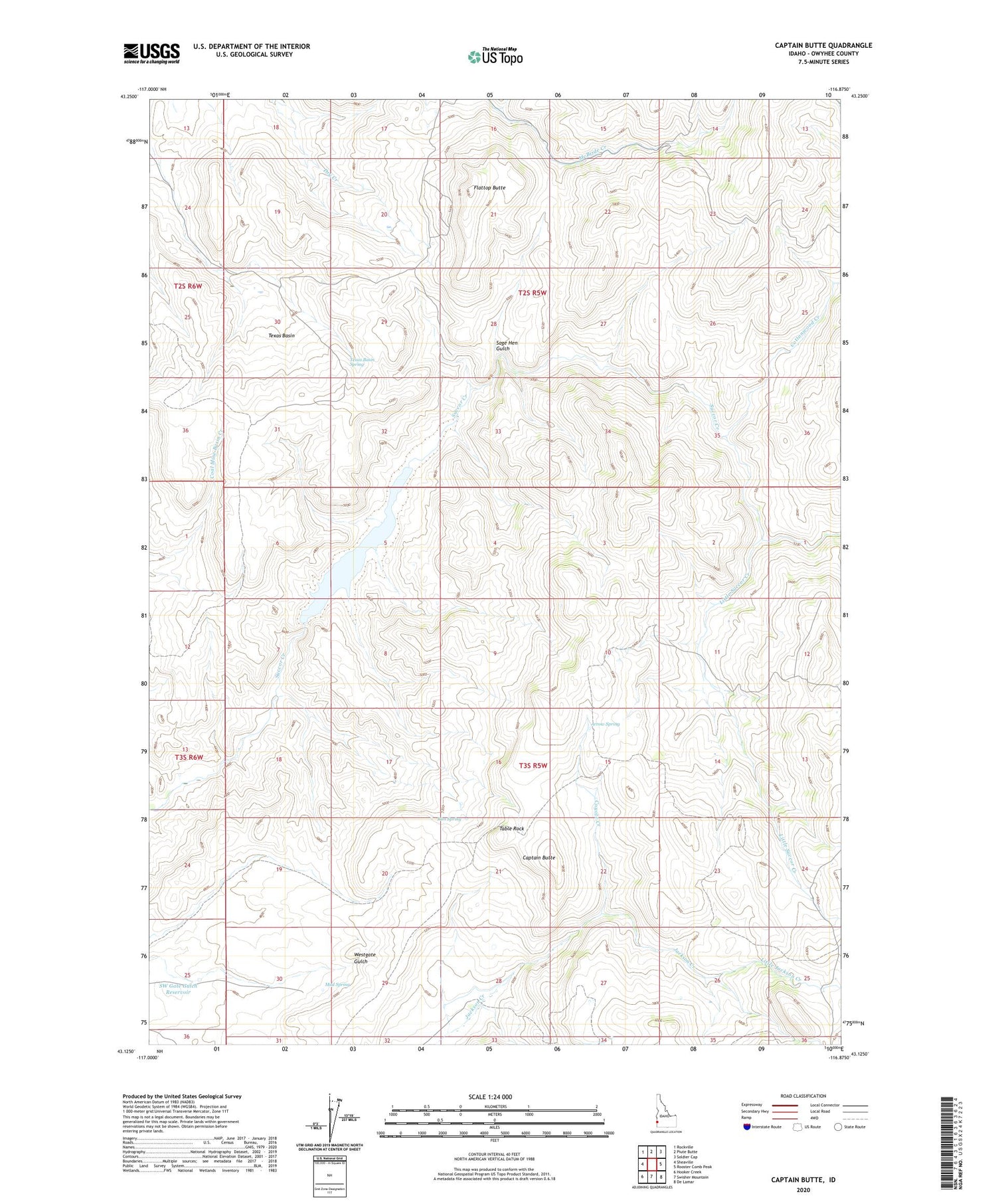Captain Butte Idaho US Topo Map Image