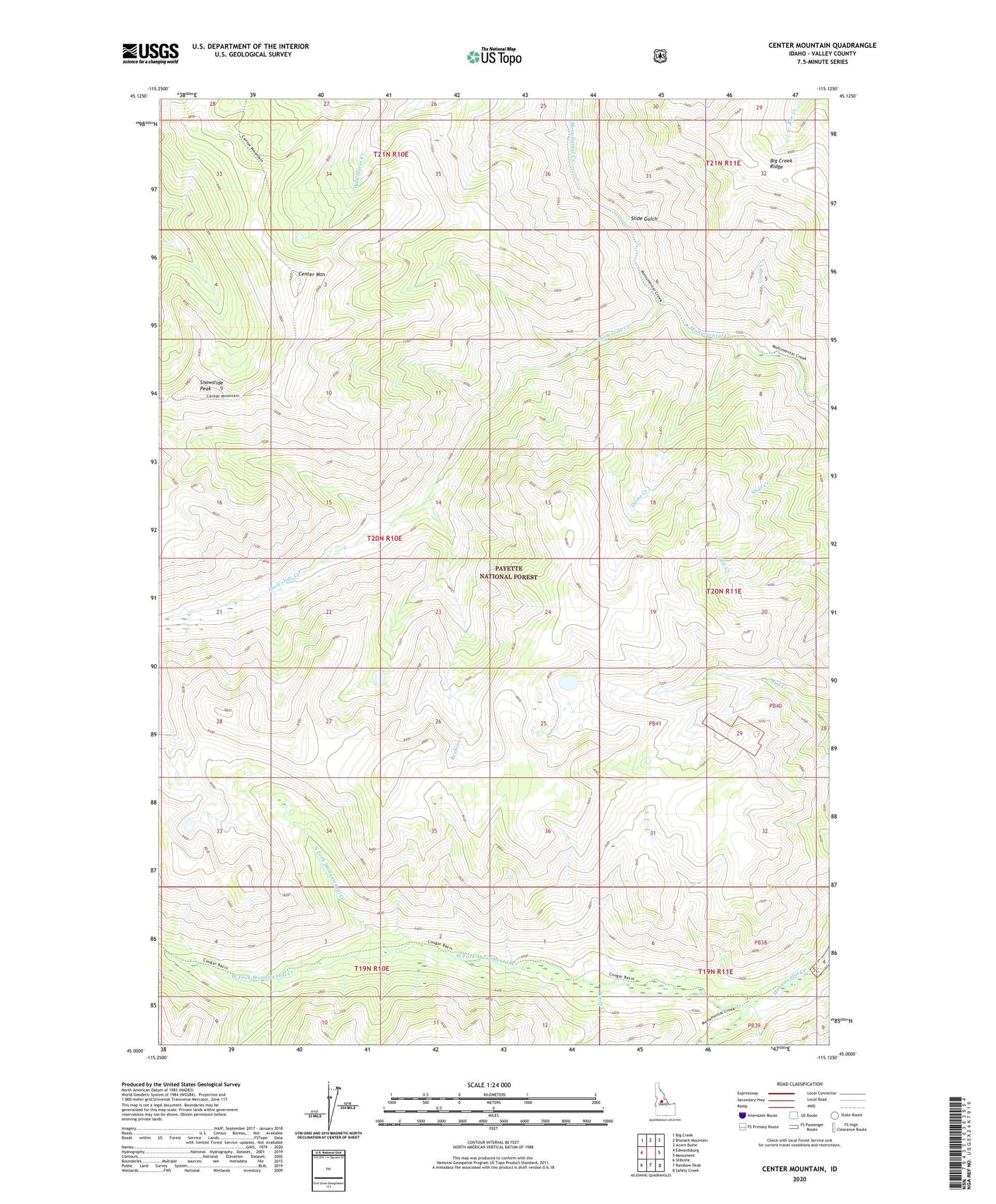 Center Mountain Idaho US Topo Map Image