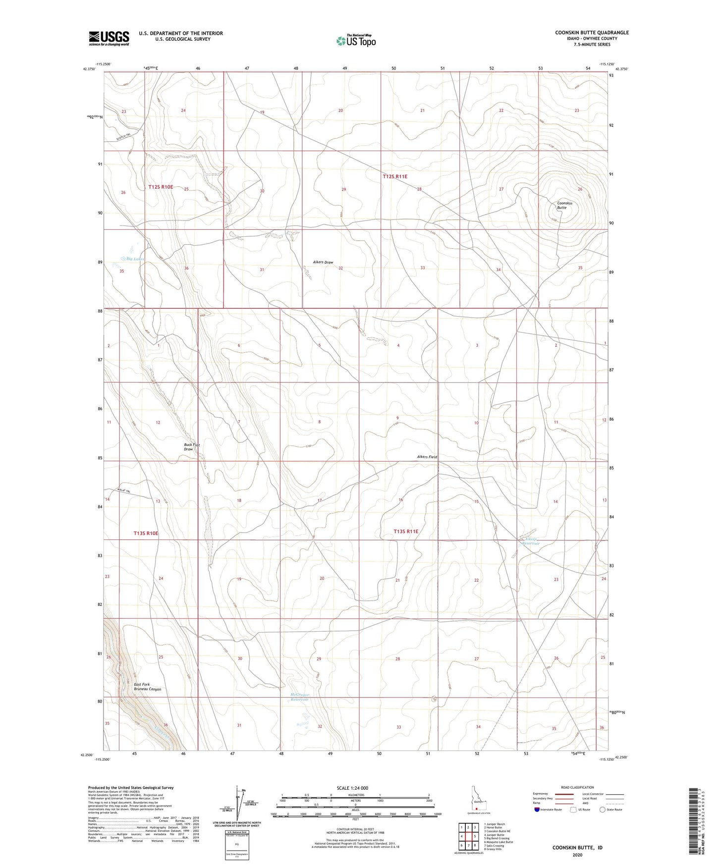 Coonskin Butte Idaho US Topo Map Image
