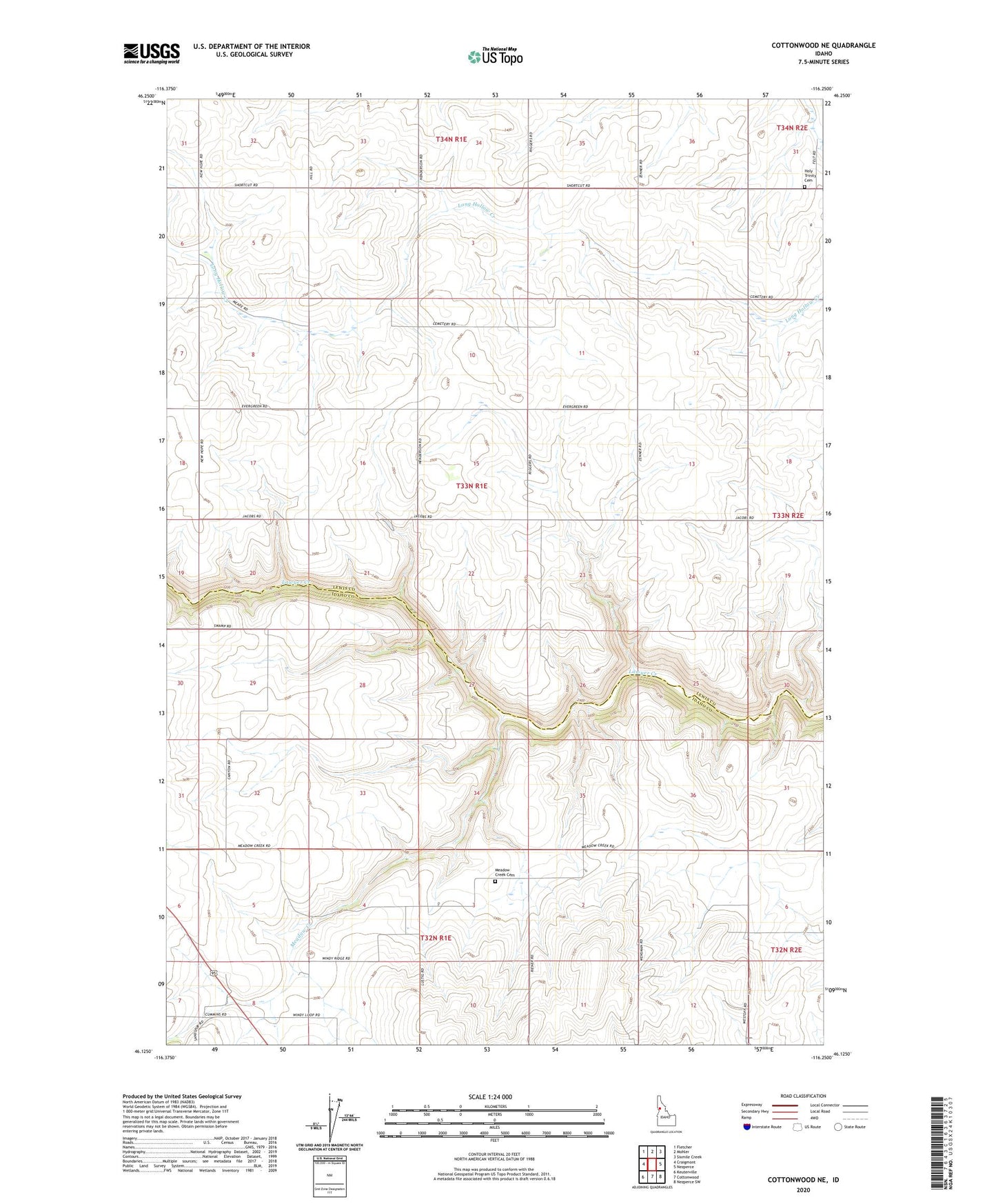 Cottonwood NE Idaho US Topo Map Image