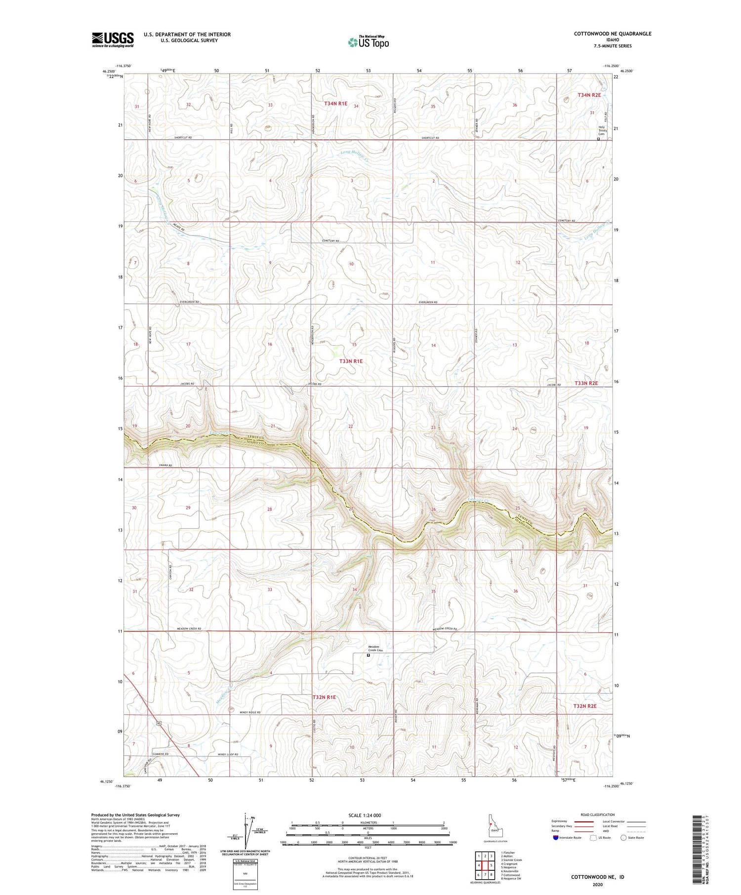 Cottonwood NE Idaho US Topo Map Image