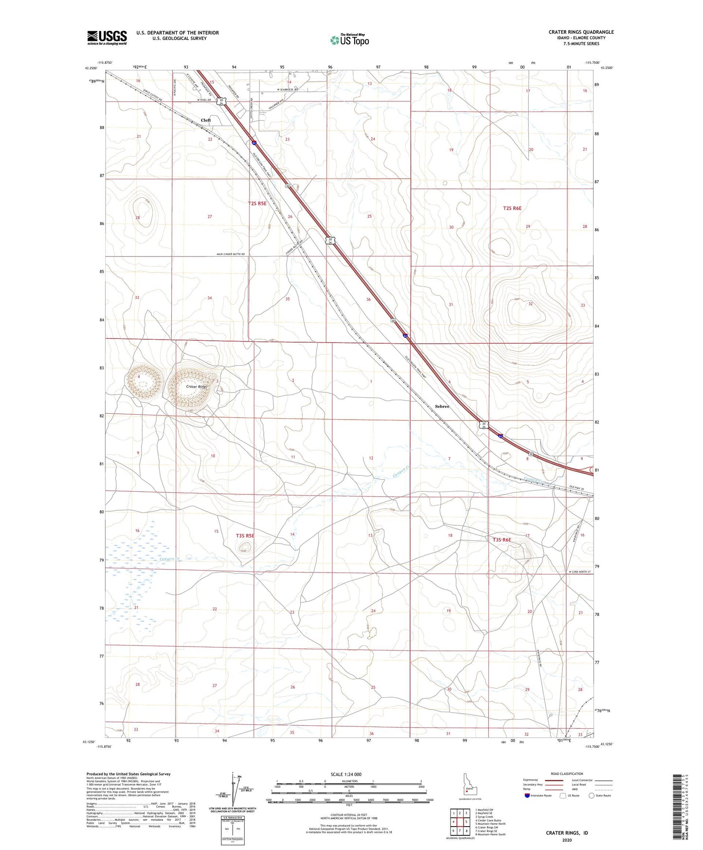 Crater Rings Idaho US Topo Map Image