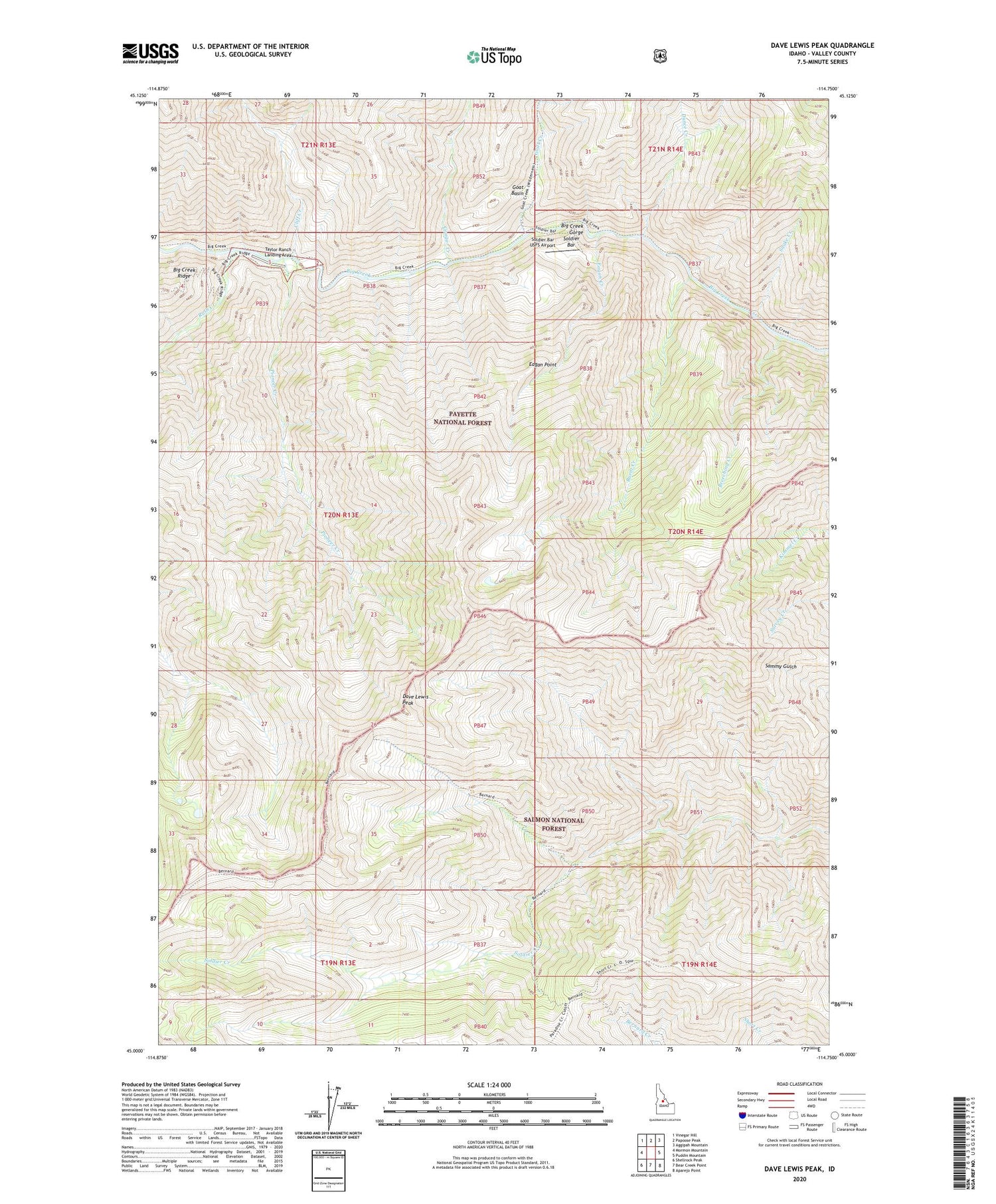 Dave Lewis Peak Idaho US Topo Map Image