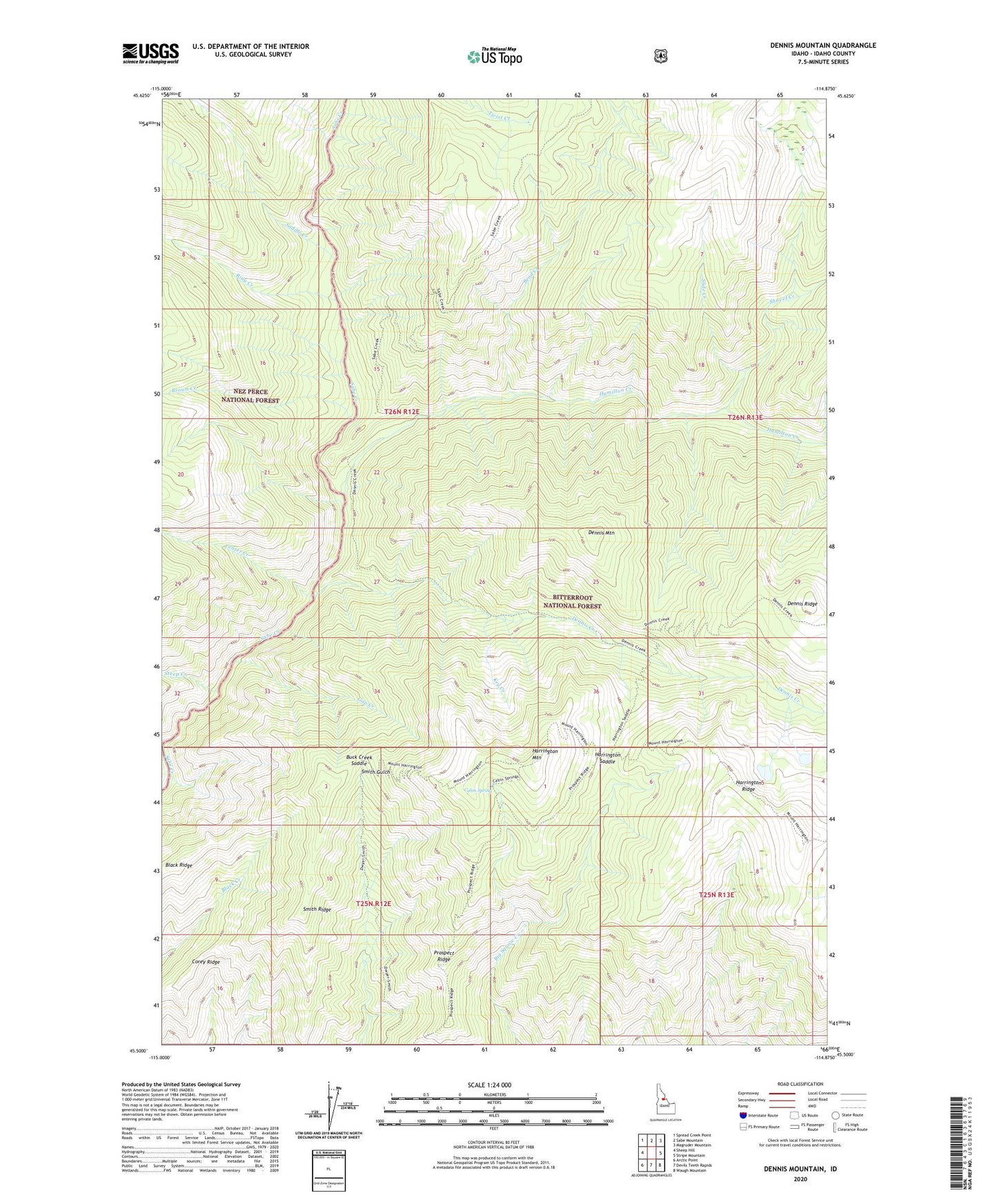 Dennis Mountain Idaho US Topo Map Image