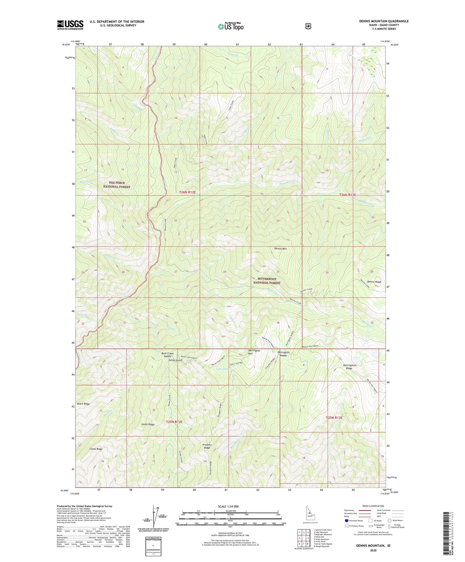 Dennis Mountain Idaho US Topo Map Image