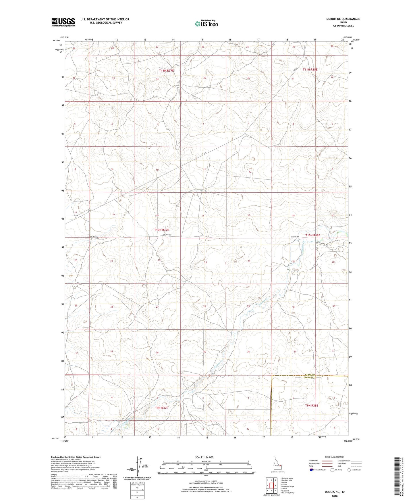 Dubois NE Idaho US Topo Map Image