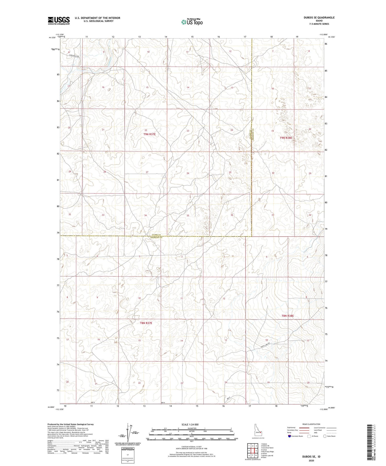 Dubois SE Idaho US Topo Map Image