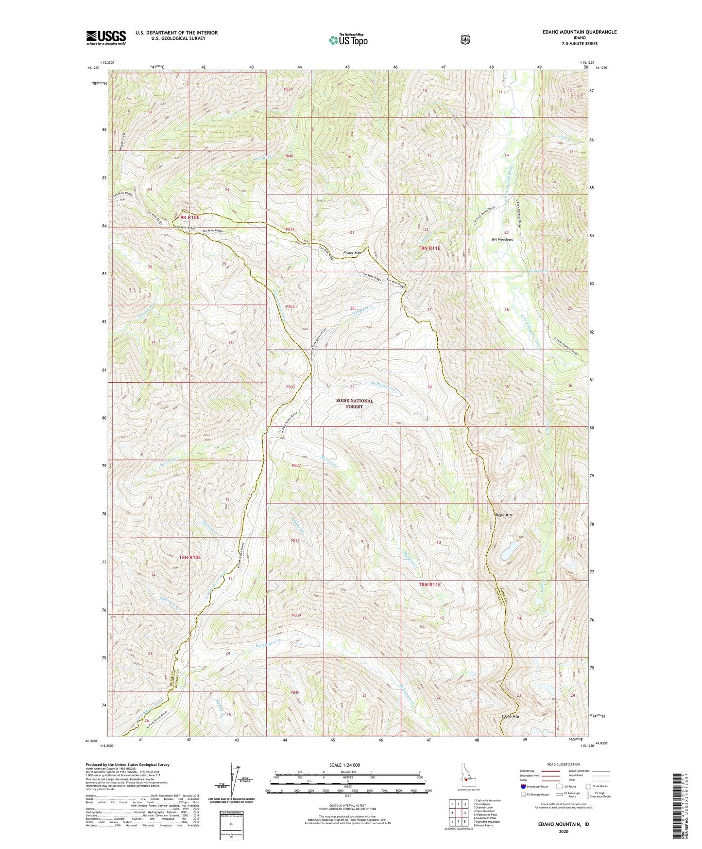 Edaho Mountain Idaho US Topo Map Image