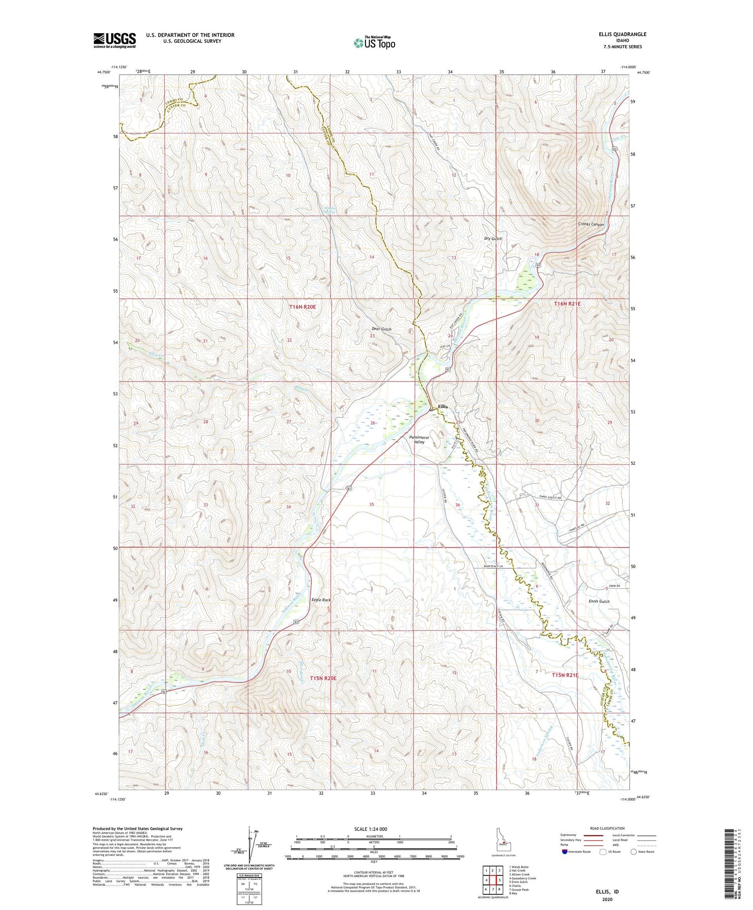 Ellis Idaho US Topo Map Image