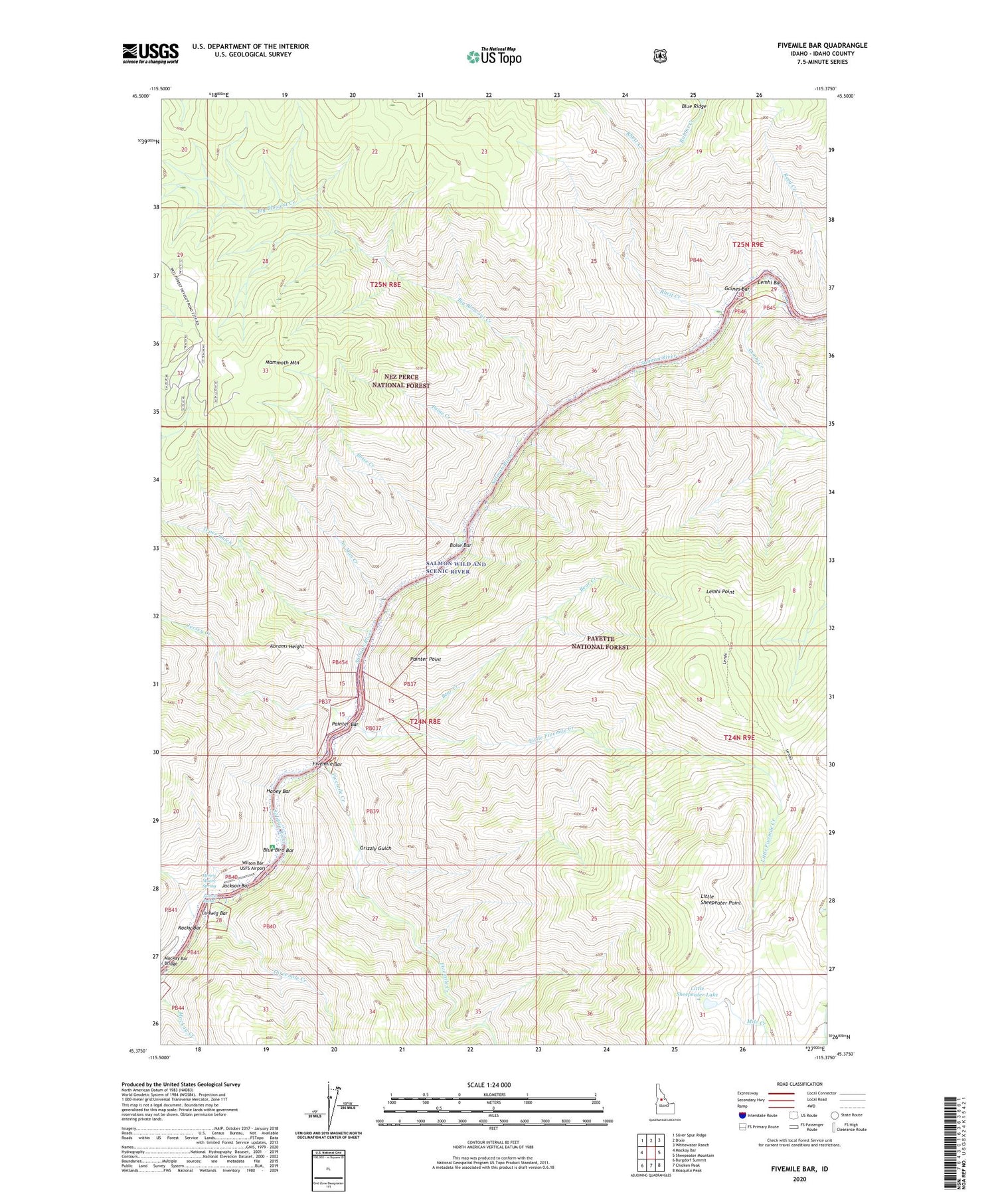 Fivemile Bar Idaho US Topo Map Image