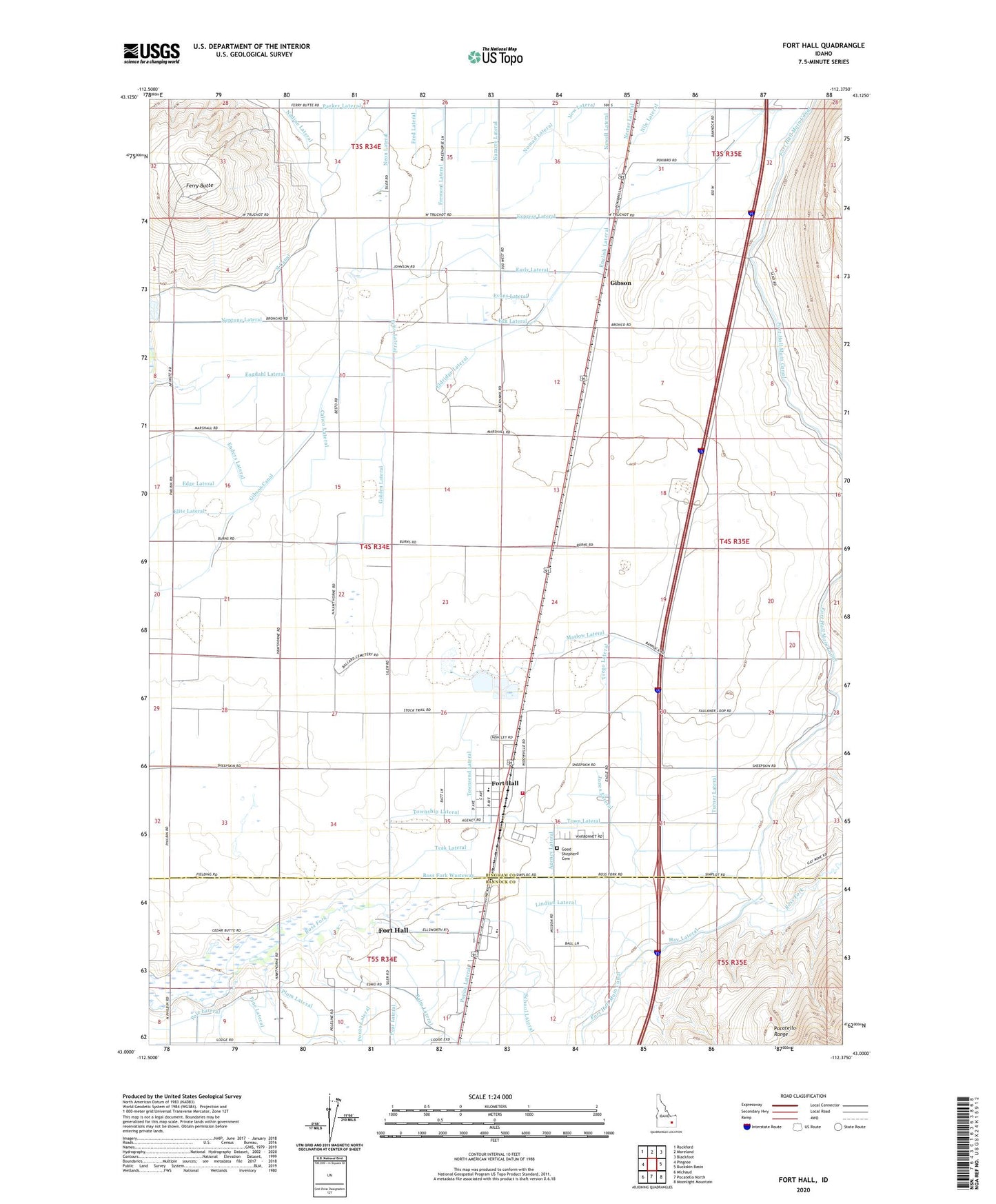Fort Hall Idaho US Topo Map Image
