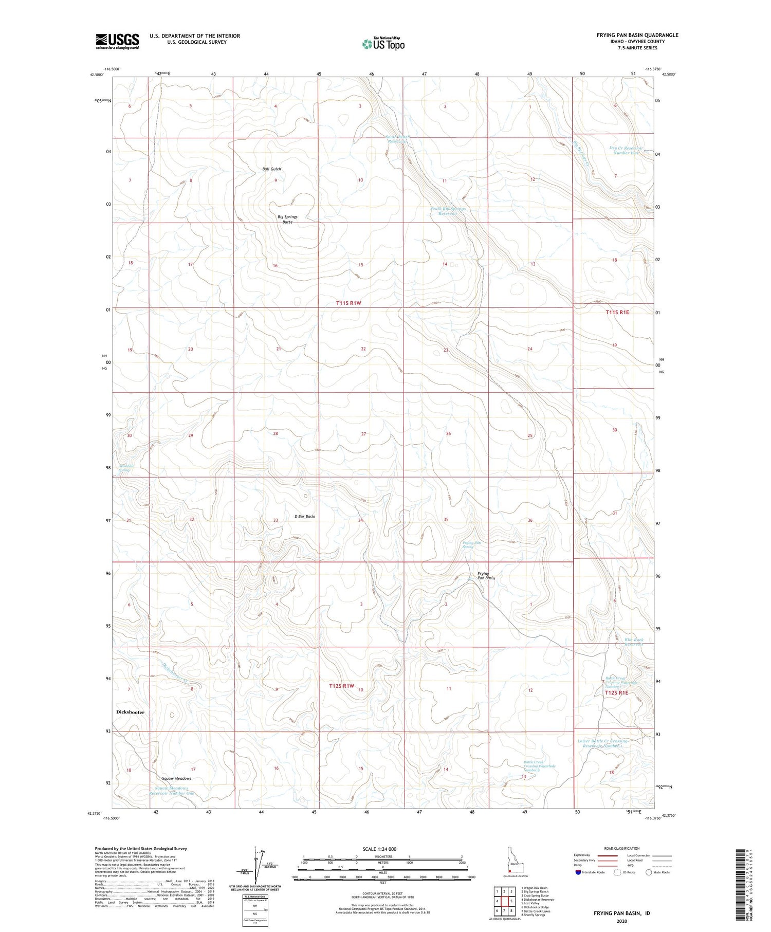 Frying Pan Basin Idaho US Topo Map Image