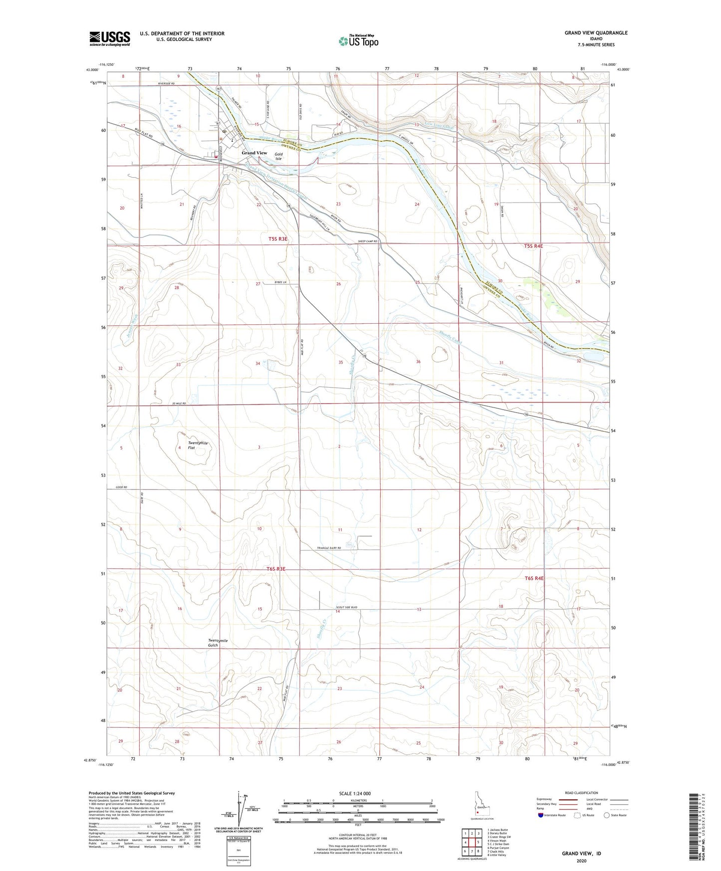 Grand View Idaho US Topo Map Image