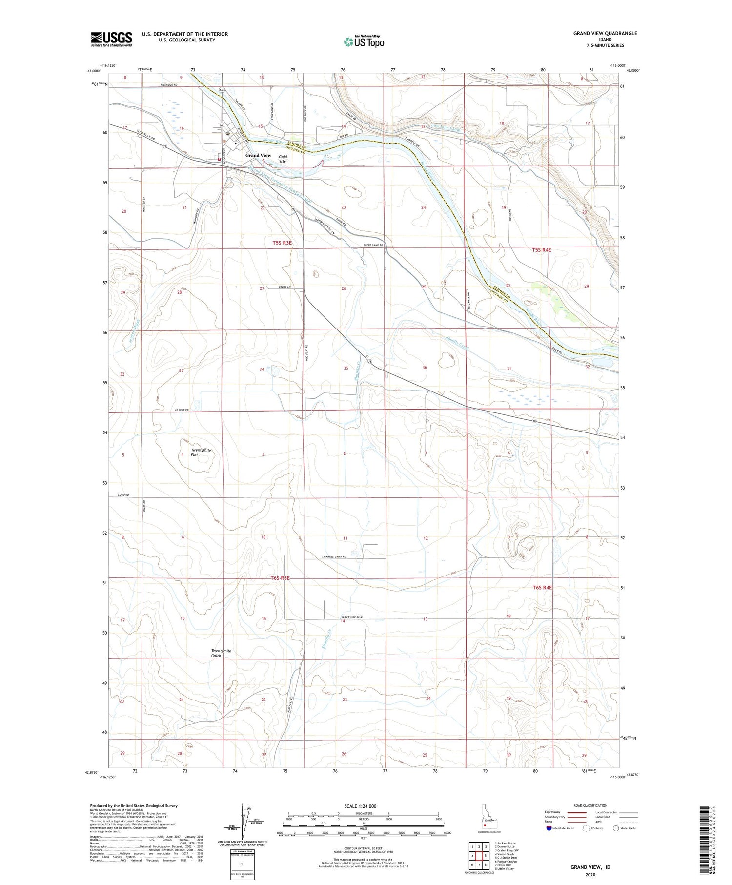 Grand View Idaho US Topo Map Image