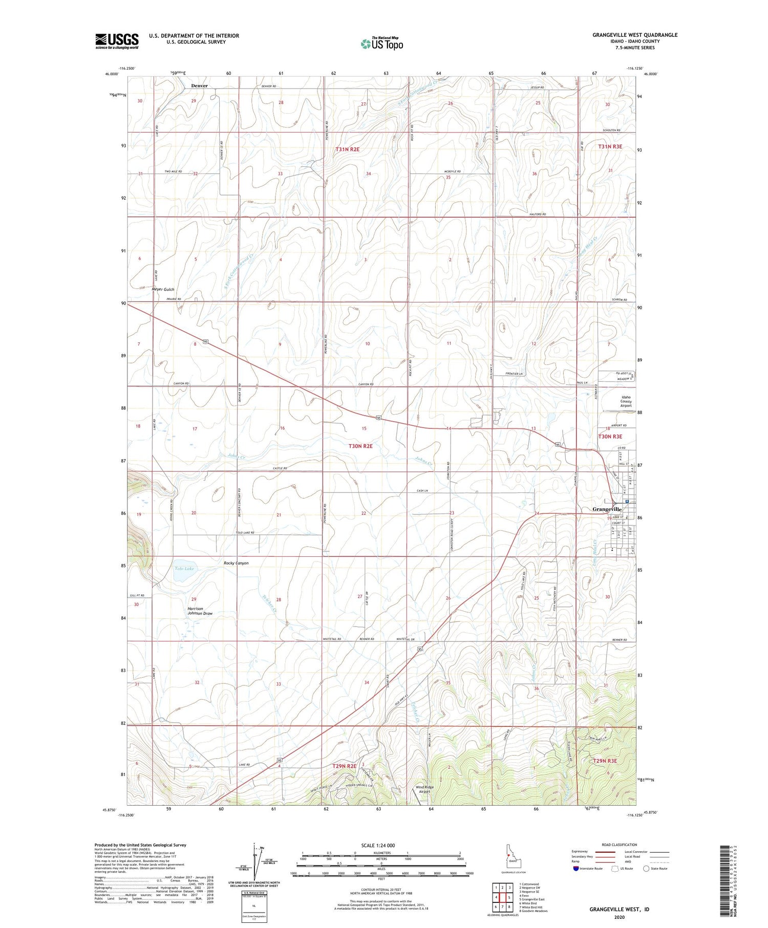 Grangeville West Idaho US Topo Map Image