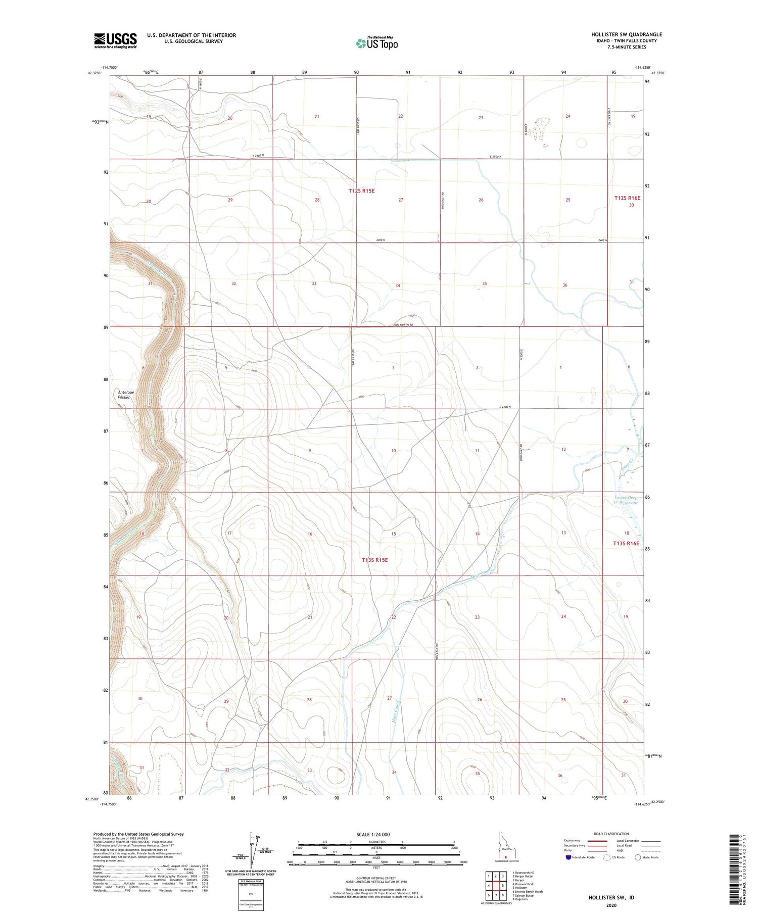 Hollister SW Idaho US Topo Map Image