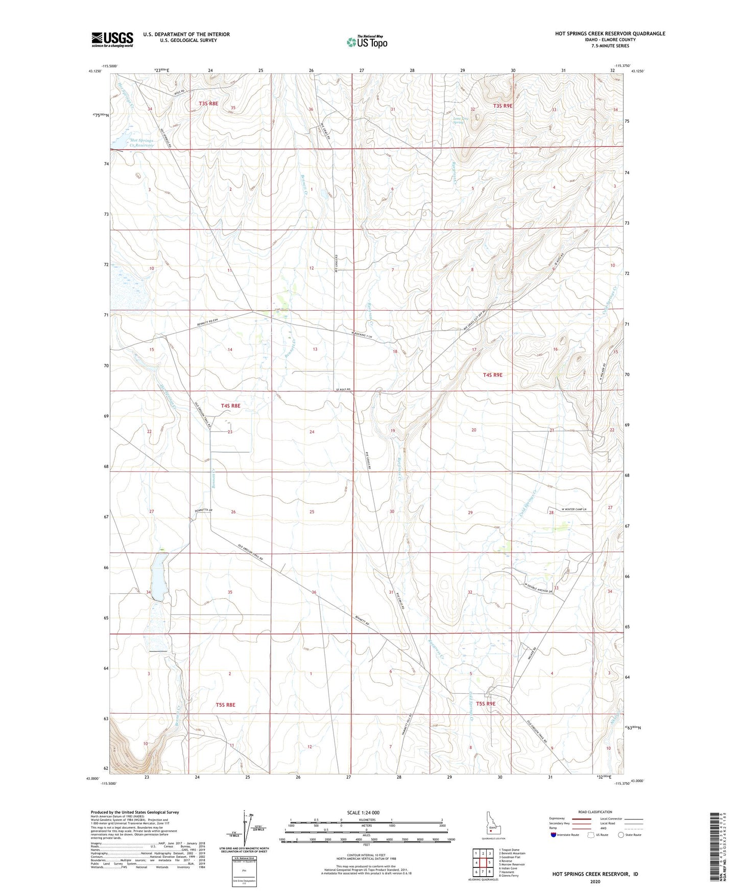 Hot Springs Creek Reservoir Idaho US Topo Map Image