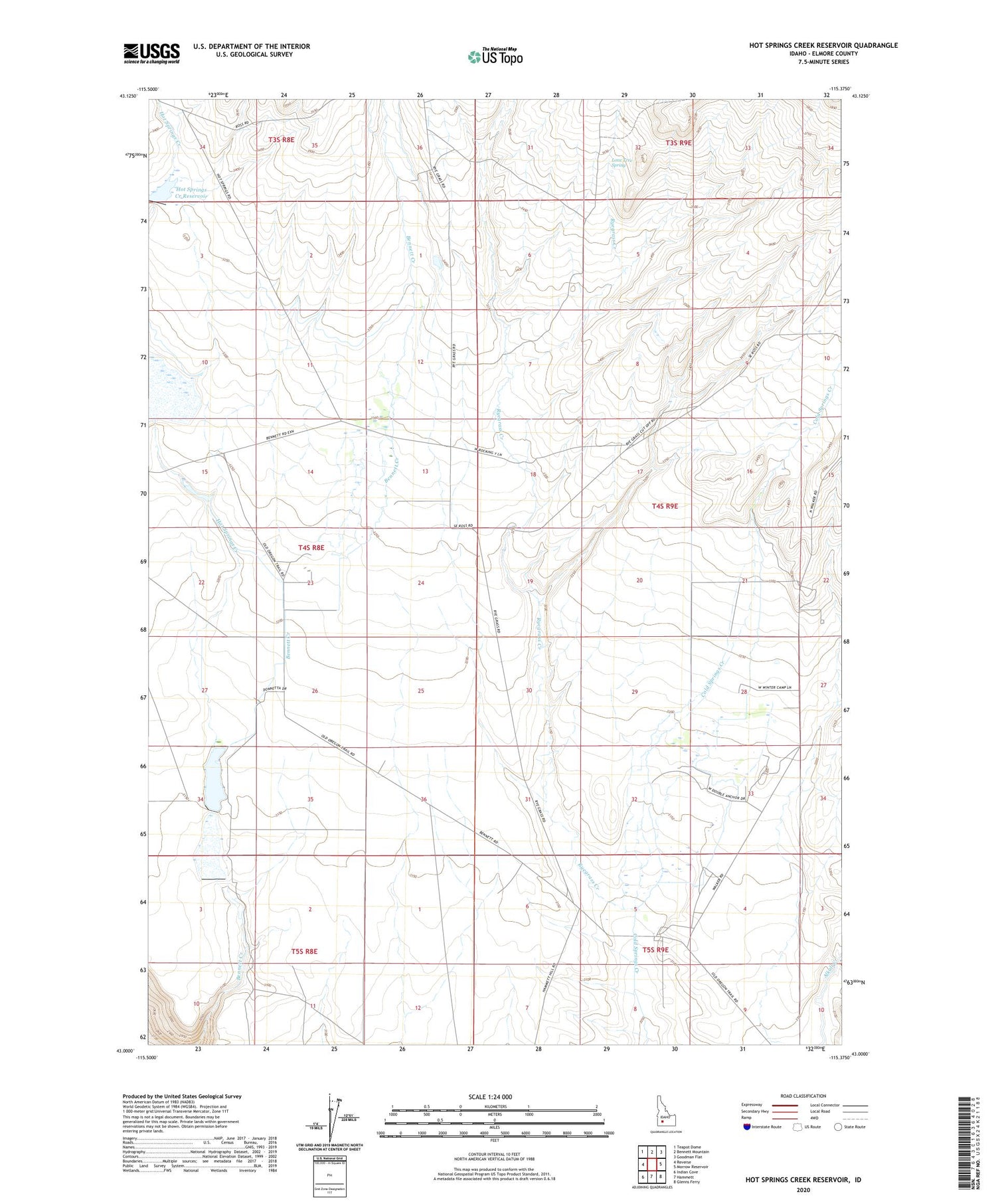 Hot Springs Creek Reservoir Idaho US Topo Map Image