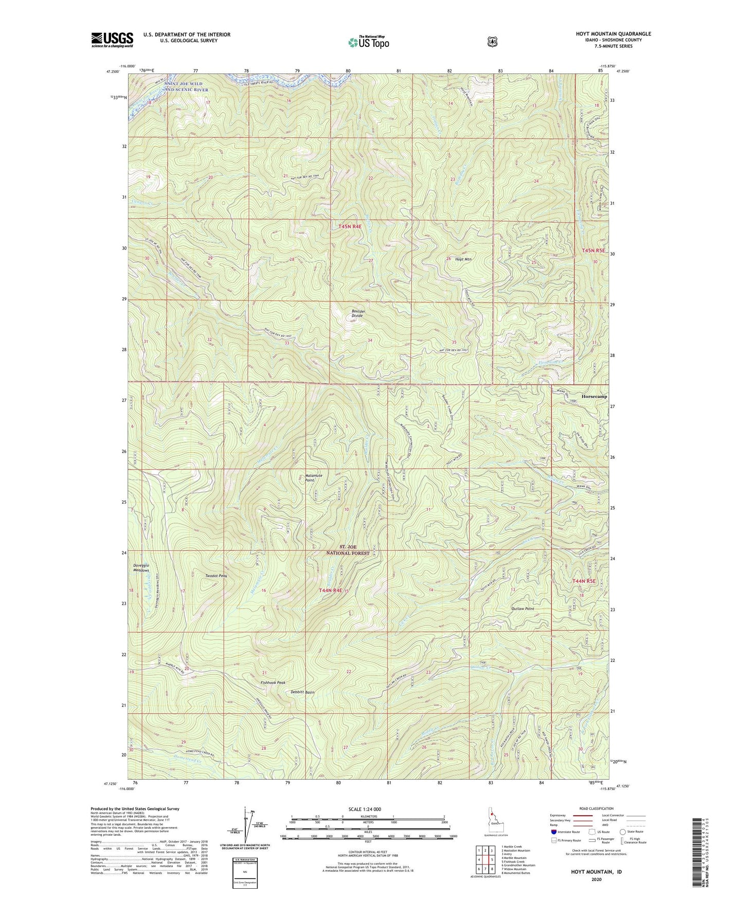 Hoyt Mountain Idaho US Topo Map Image