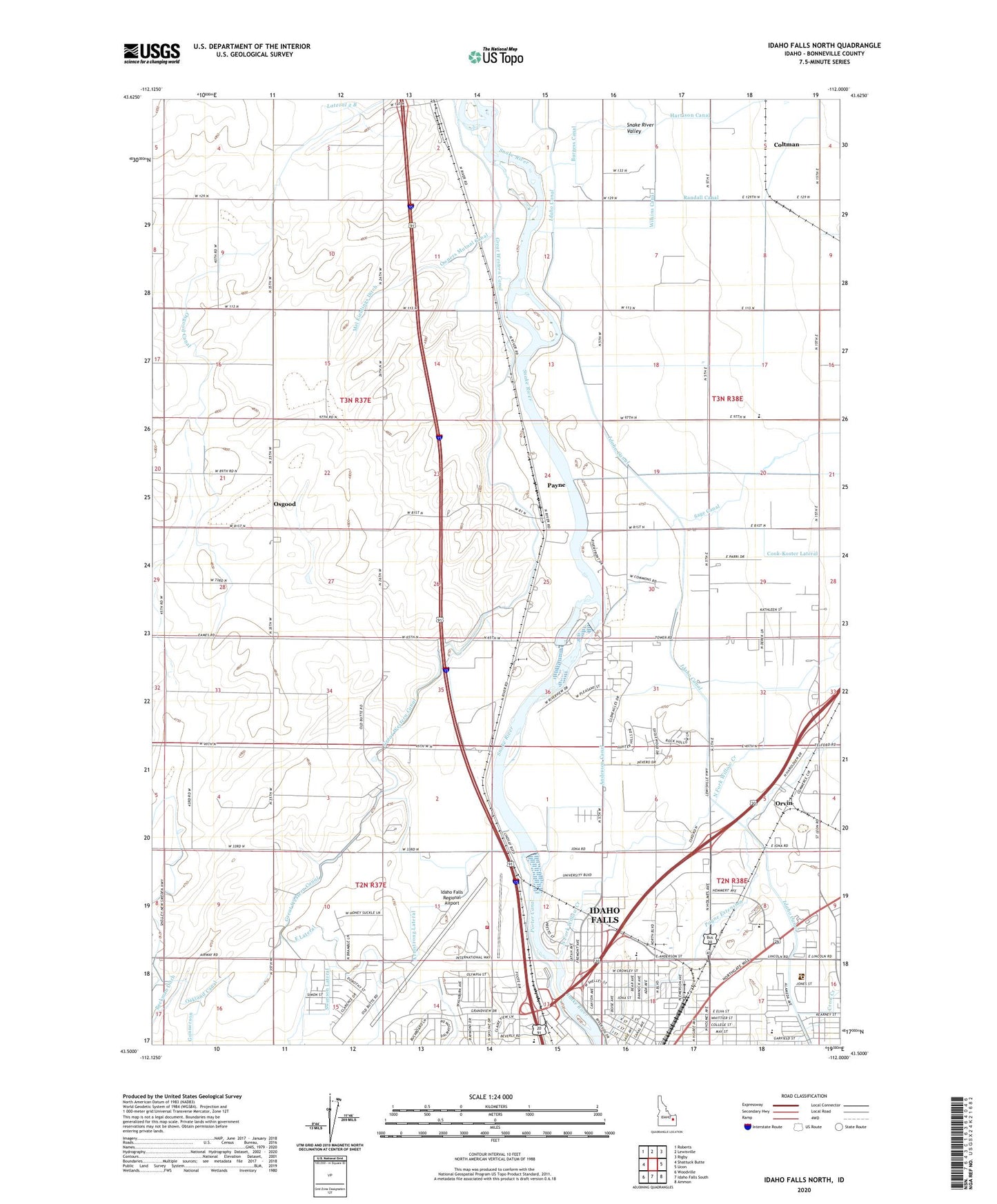 Idaho Falls North Idaho US Topo Map Image