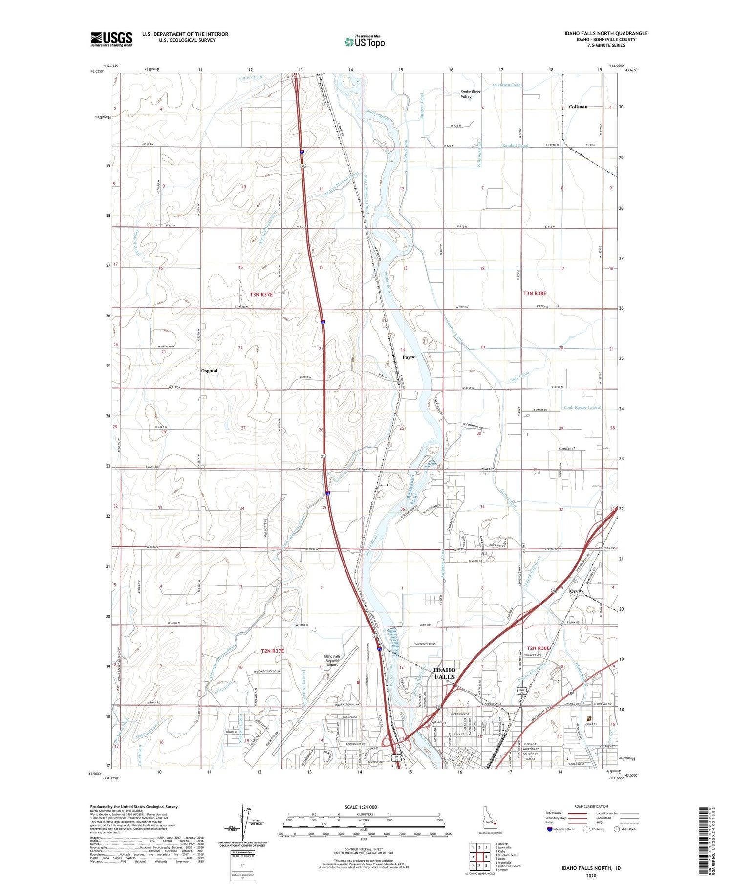 Idaho Falls North Idaho US Topo Map Image