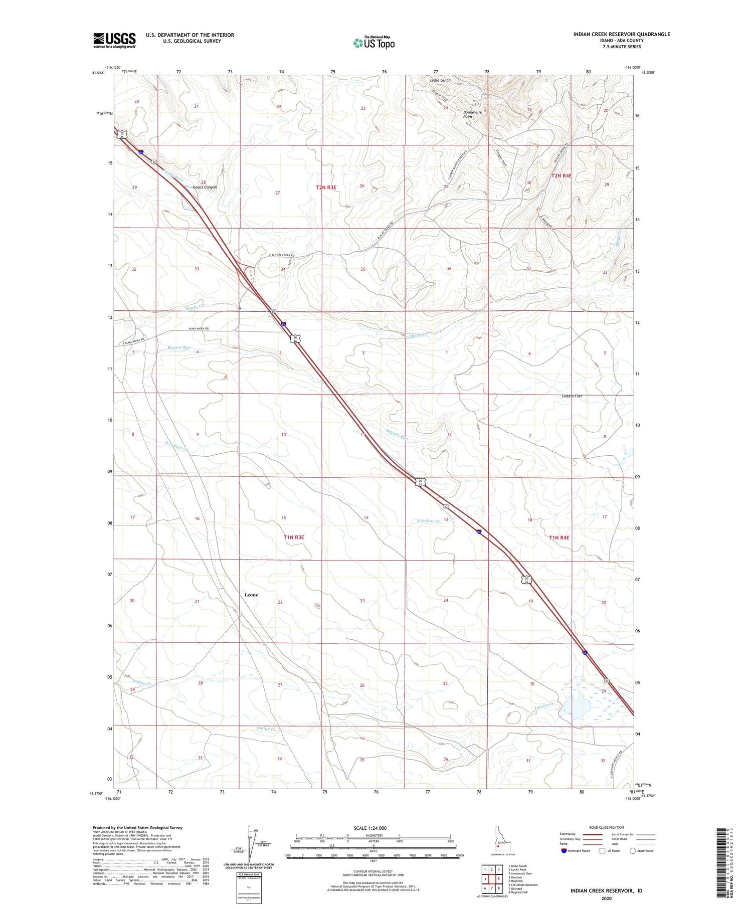 Indian Creek Reservoir Idaho US Topo Map Image