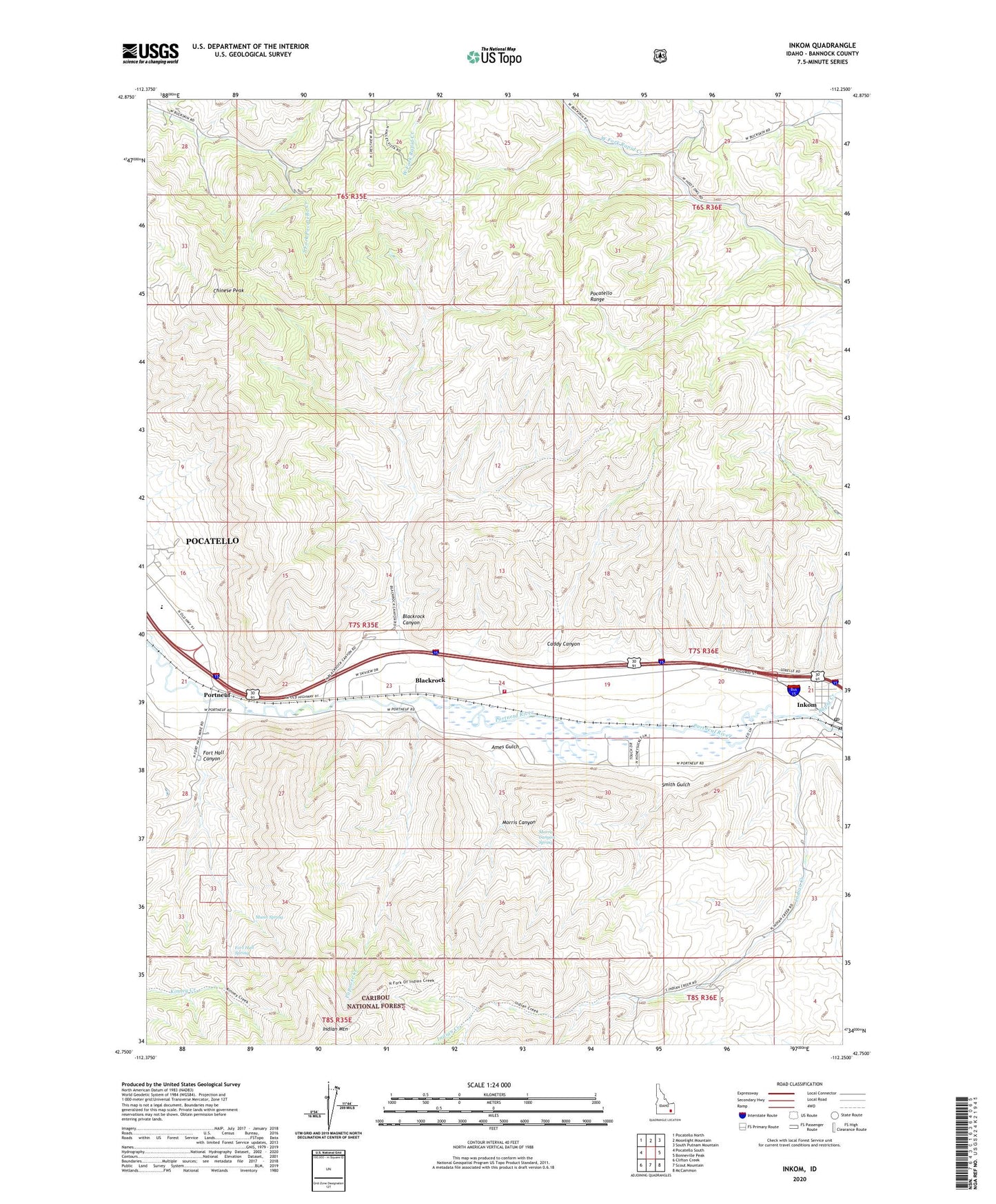 Inkom Idaho US Topo Map Image