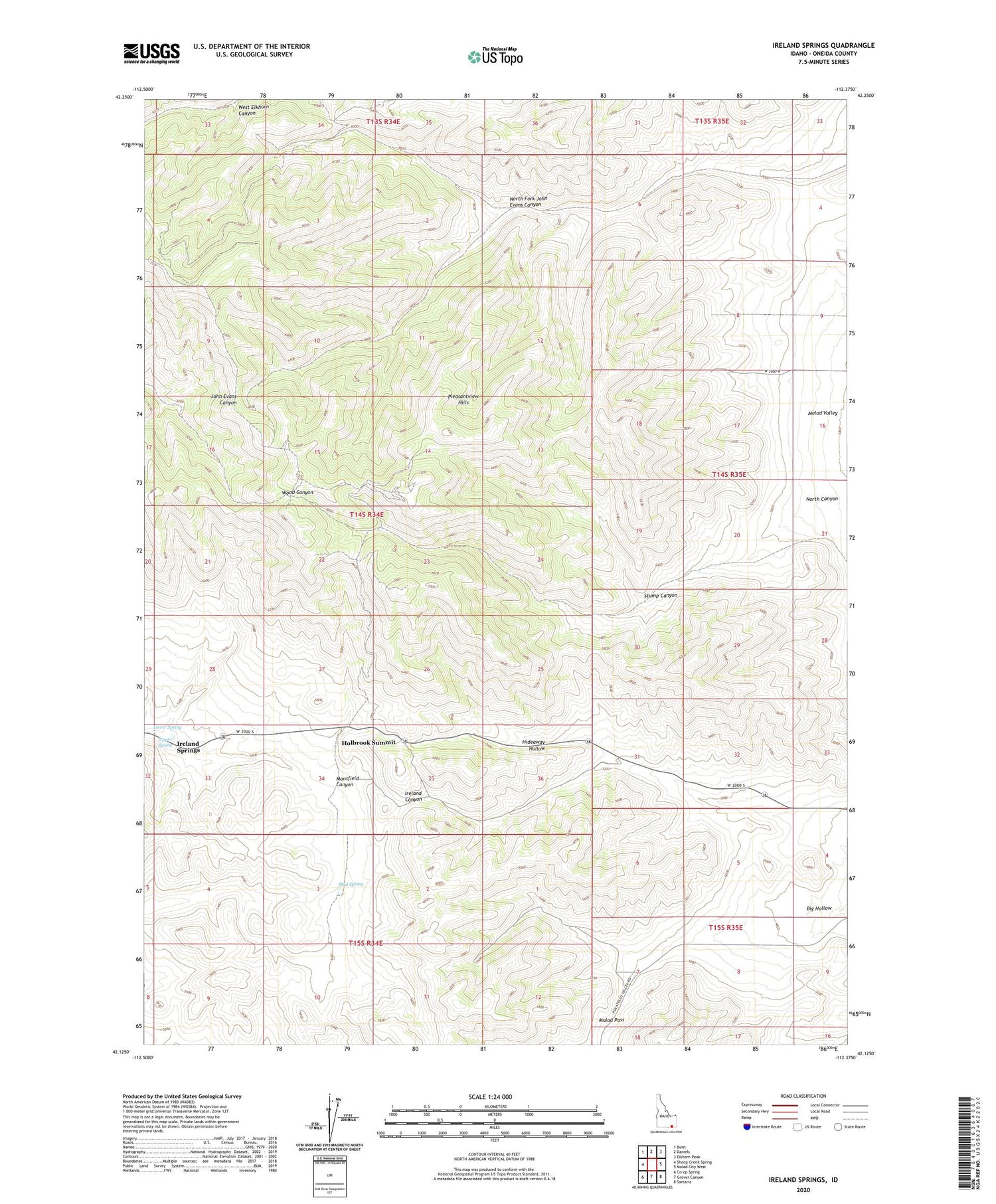 Ireland Springs Idaho US Topo Map Image