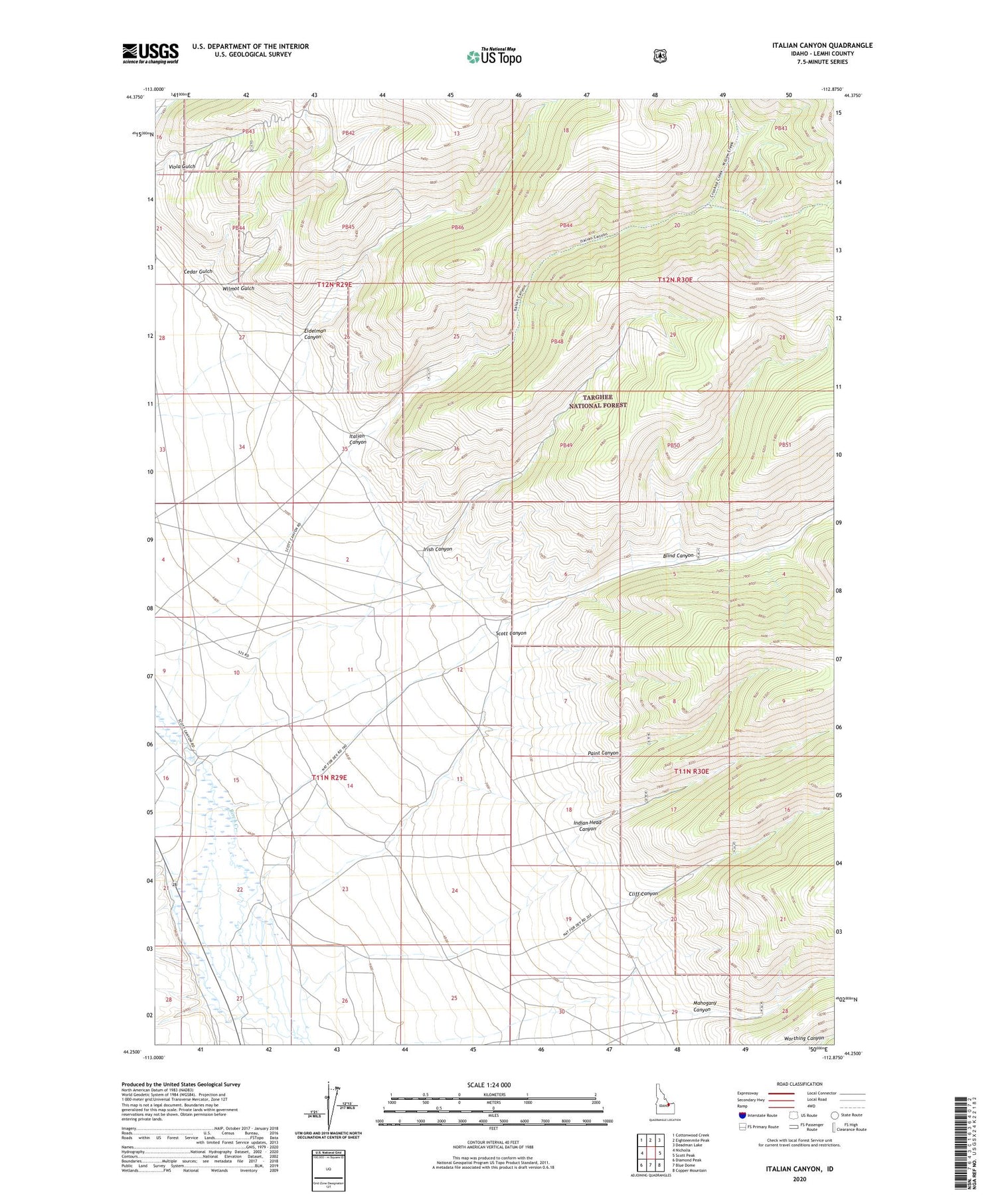 Italian Canyon Idaho US Topo Map Image