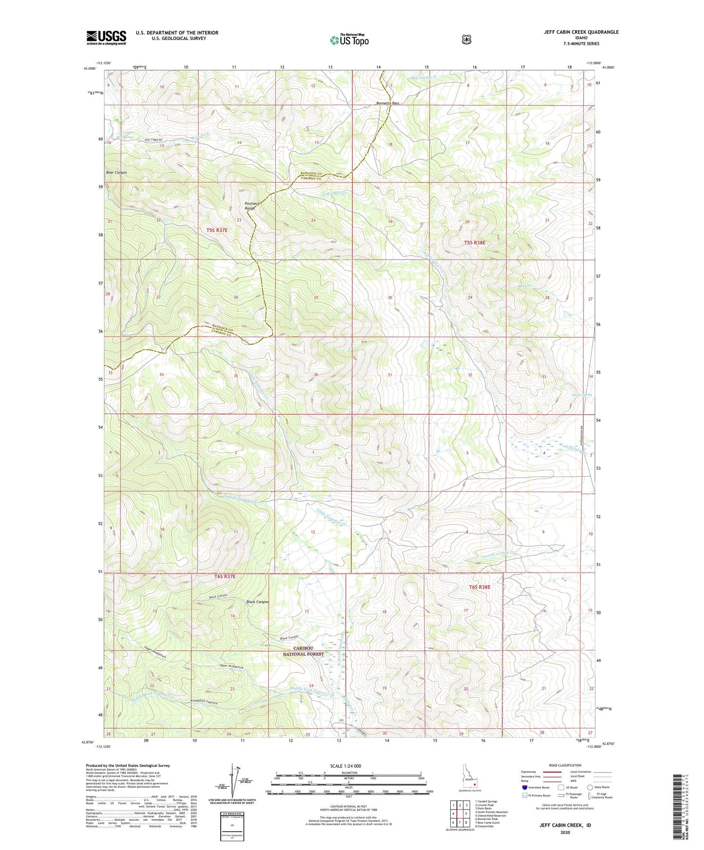 Jeff Cabin Creek Idaho US Topo Map Image