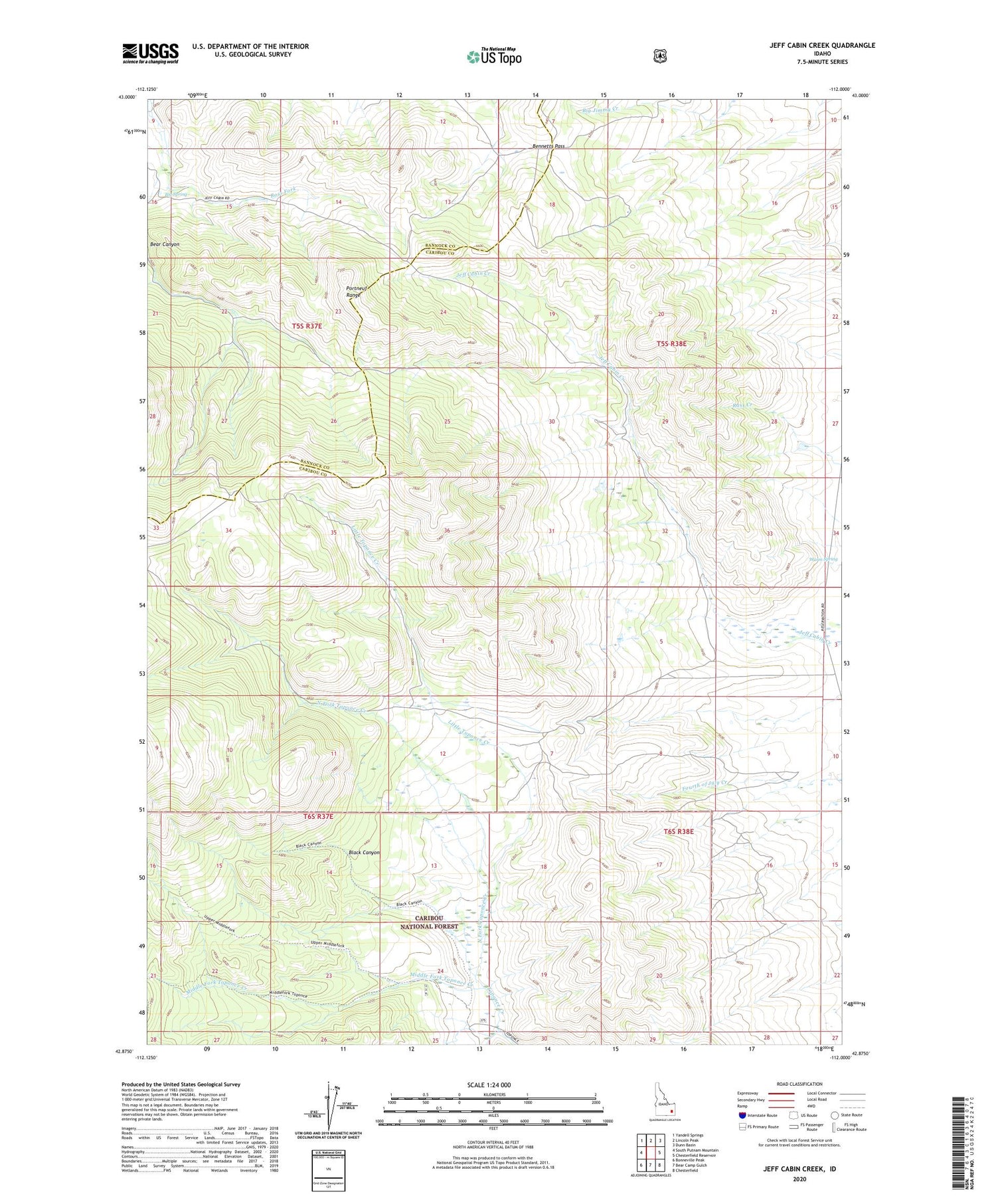 Jeff Cabin Creek Idaho US Topo Map Image
