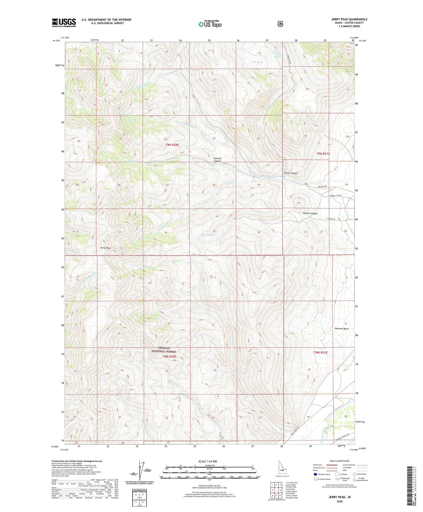 Jerry Peak Idaho US Topo Map Image