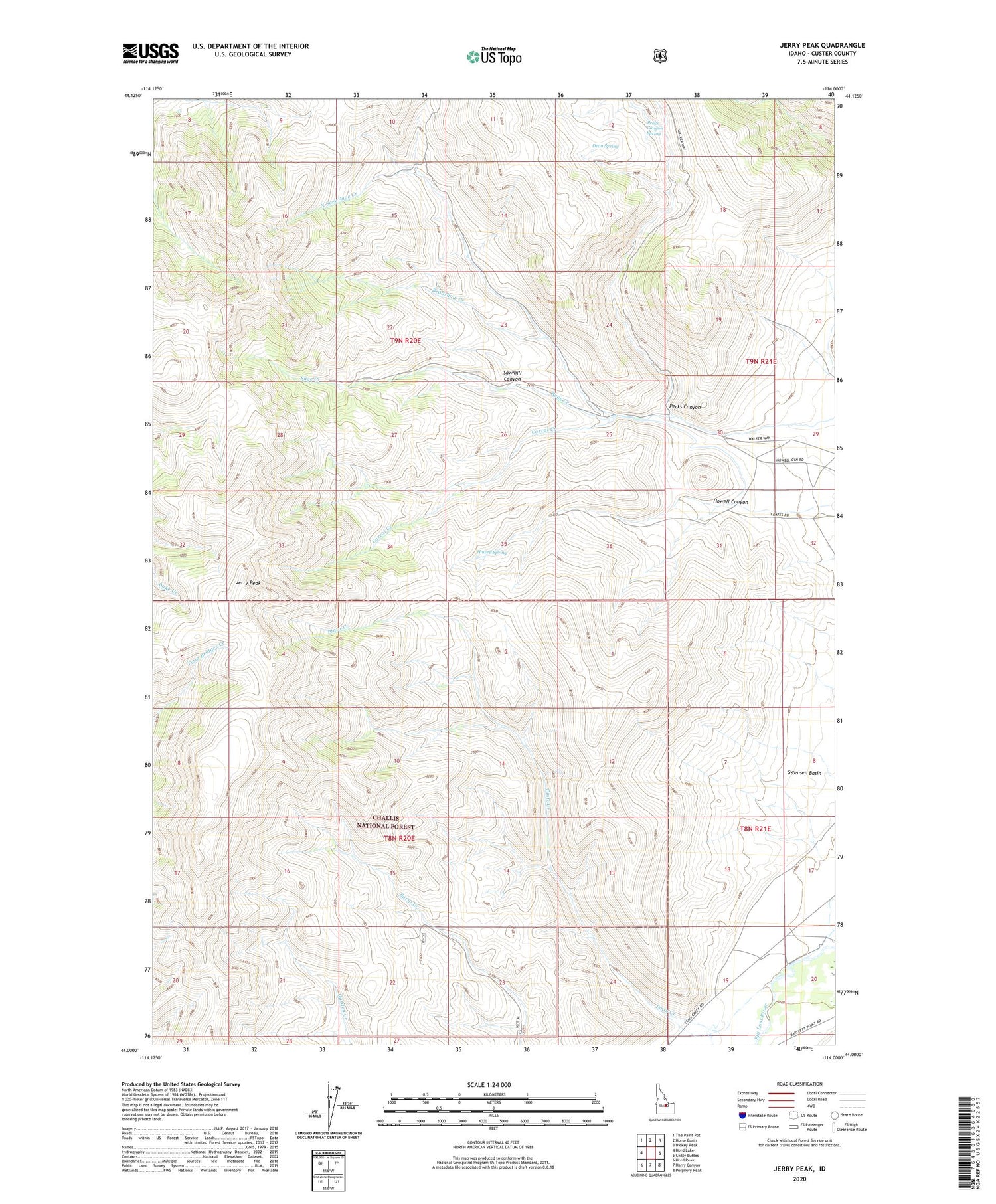 Jerry Peak Idaho US Topo Map Image