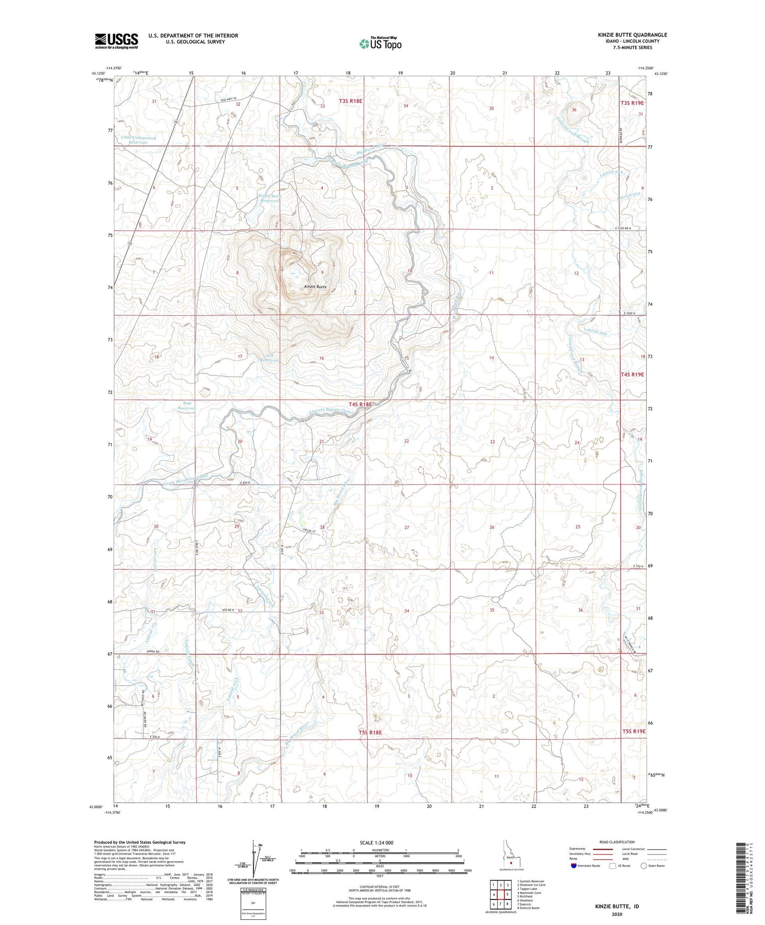 Kinzie Butte Idaho US Topo Map Image
